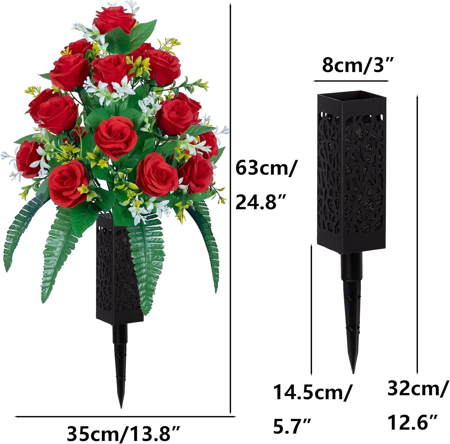 2 Sets of Artificial Cemetery Flowers， Outdoor Grave Decorations Roses，Accomp…