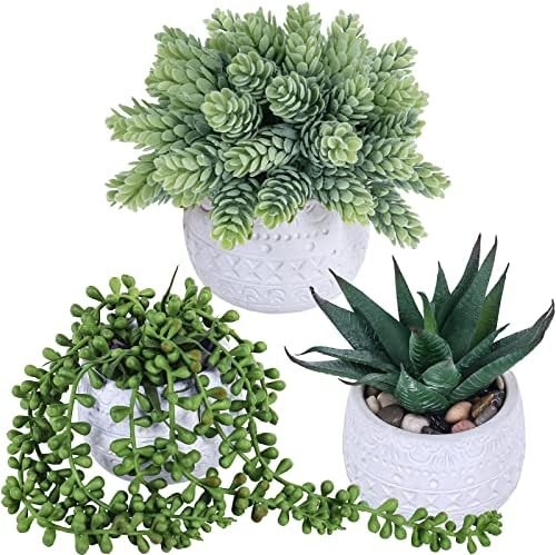 Winlyn 3 Pcs Assorted Small Potted Succulent Plants Artificial Aloe Hanging Succ