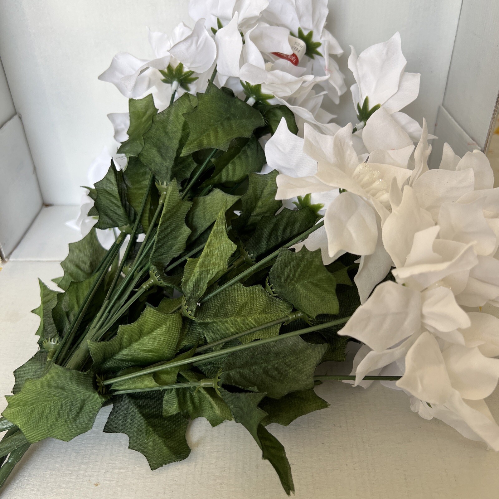 artificial flowers, white, new, approximately 12” tall, 4 Bunches
