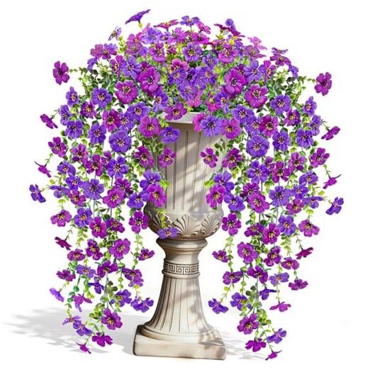 Artificial Flowers for Outdoors UV Resistant Fake Hanging Plants Purple-2pcs