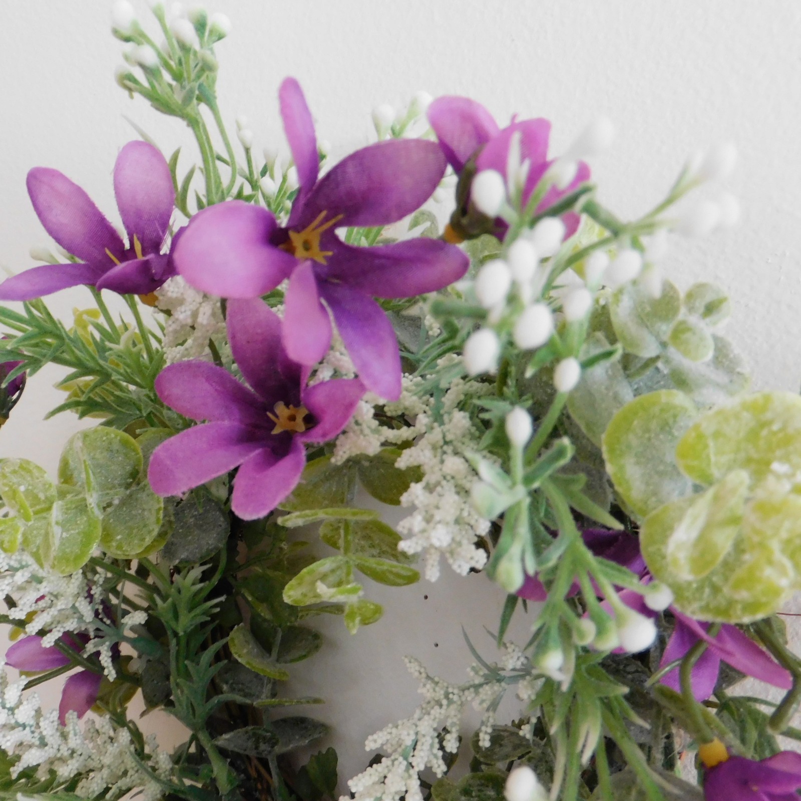 Dusty Miller Mini Wreath Eucalyptus Purple Flowers Candle Ring