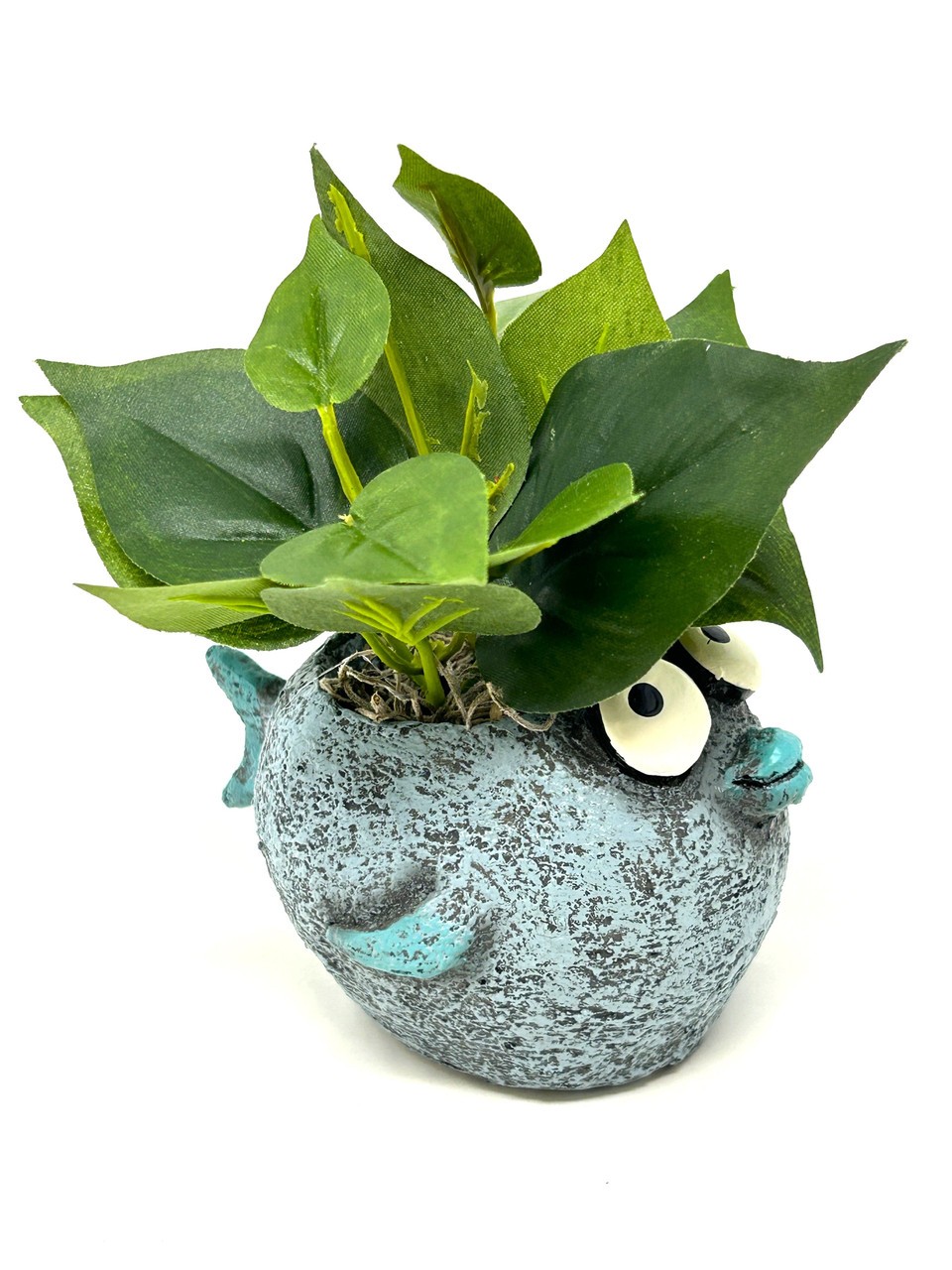 5″ Potted BUBBLES Blue FISH Blob House Mini pot with silk Green Pothos as shown