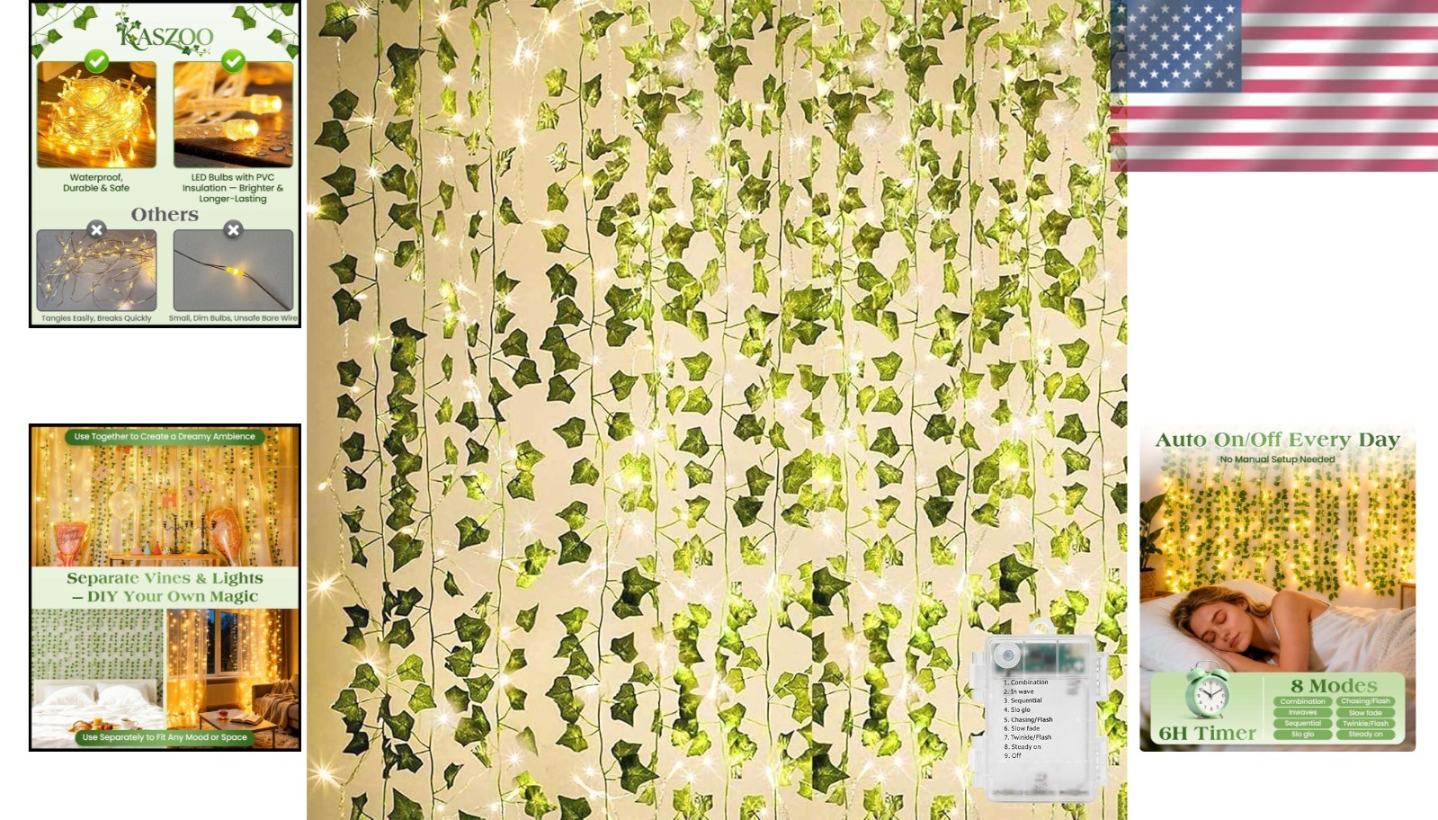 84Ft 12 Pack Artificial Ivy Garland with 80 LED String Lights – Indoor & Outdoor