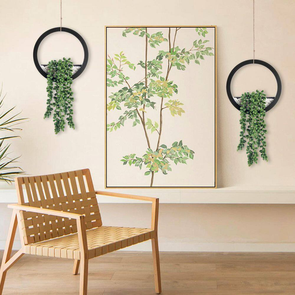 15.3 In. Green Fake Plants Hanging Artificial Succulents Plants in Black Pots, 2