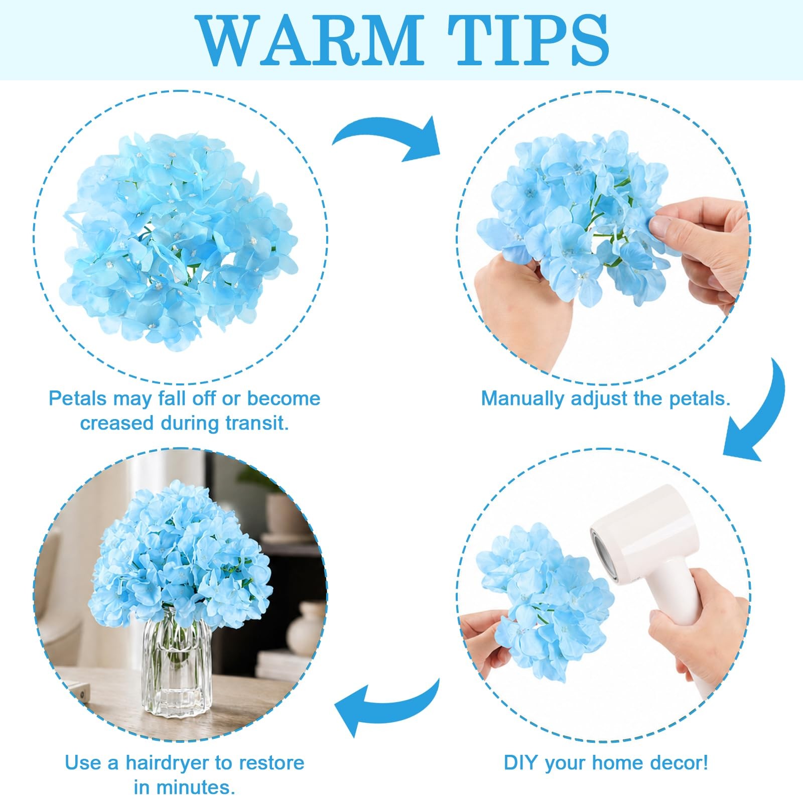 Bulk Artificial Hydrangeas 104PCS with Zip Tie Fastening, Silk Hydrangea Flow…