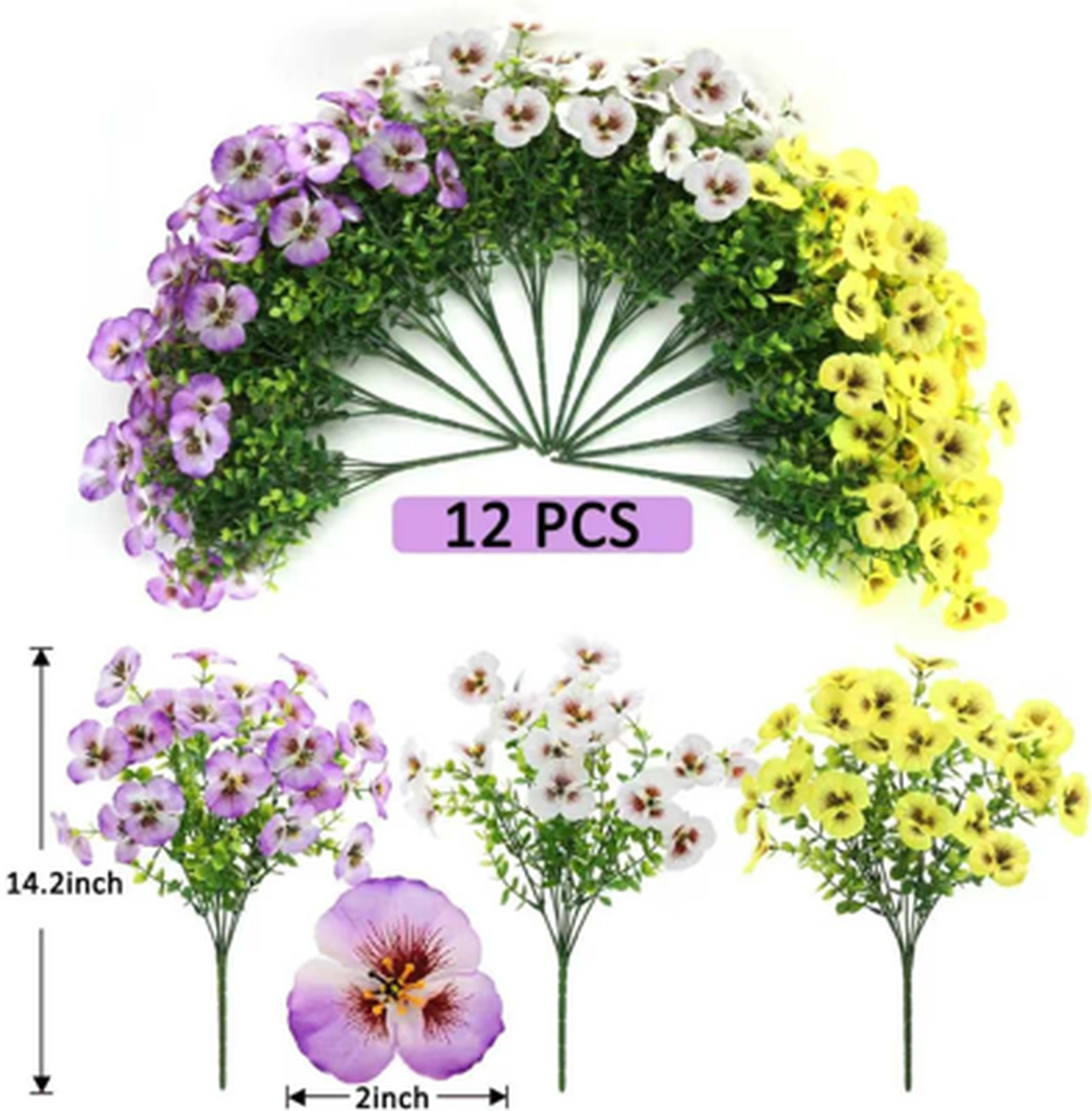 Artificial Flowers Pansies with Eucalyptus UV Resistant Fake Plants for Indoor