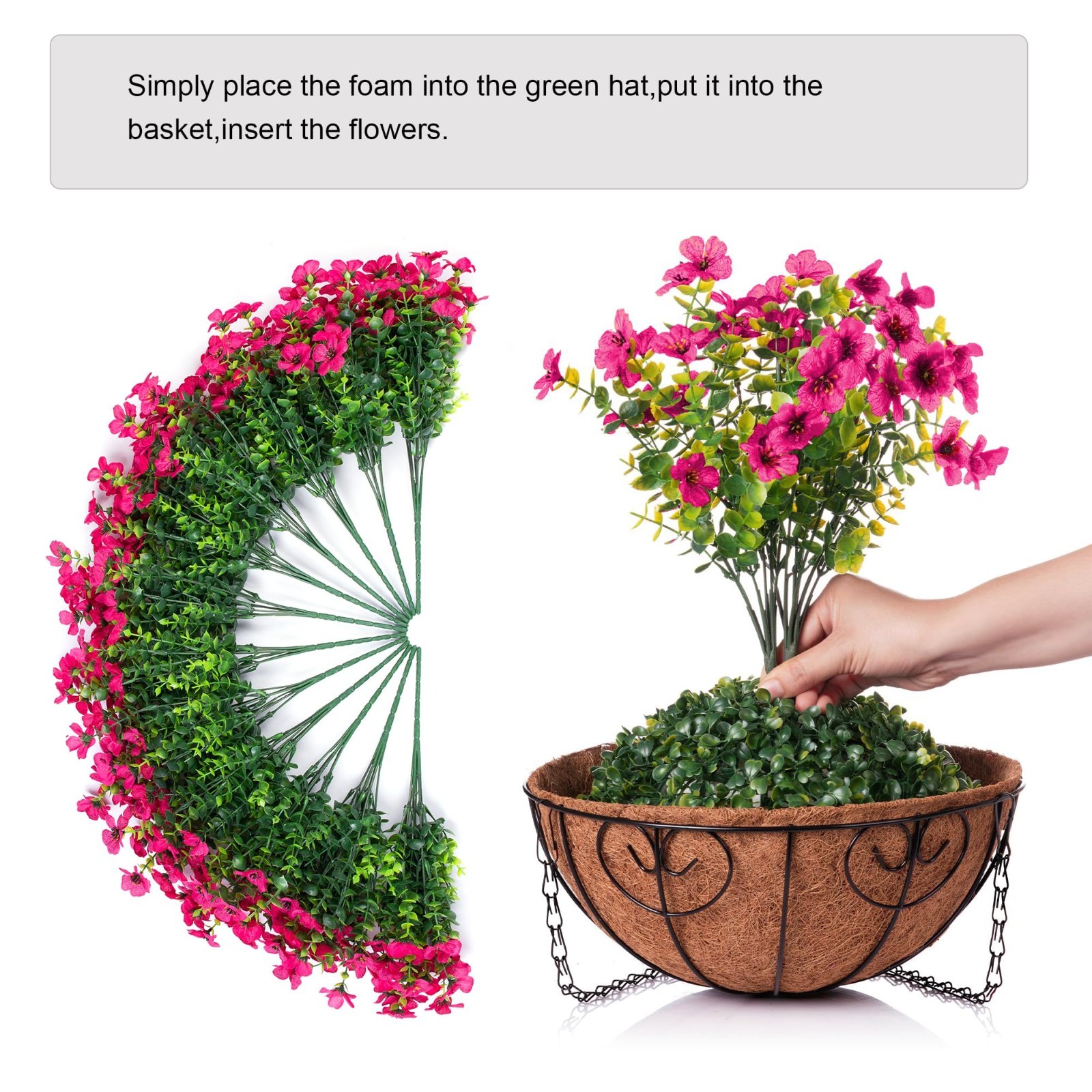 Artificial Hanging Flower Basket UV Resistant Daisy Eucalyptus Decor for Home