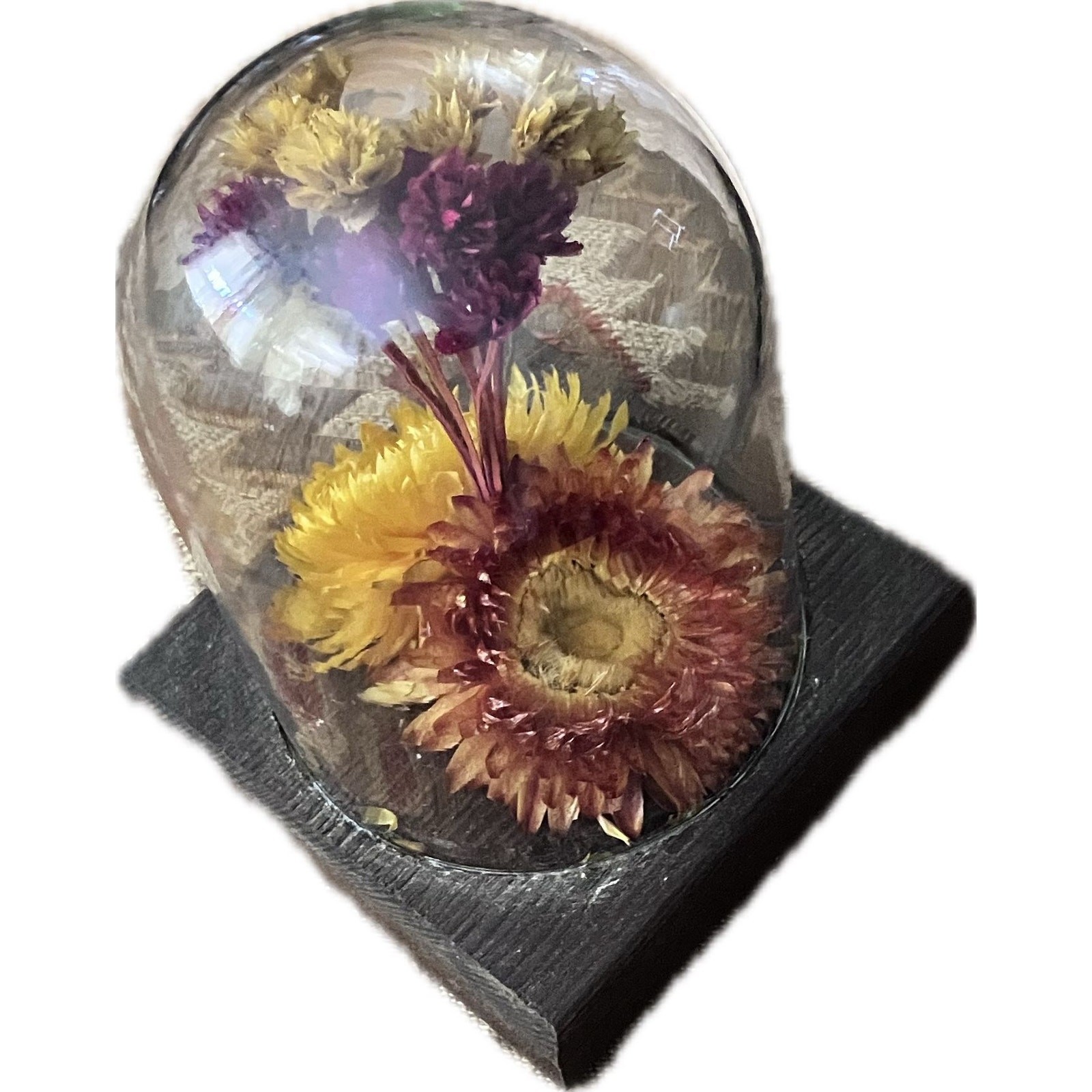 Vintage Leonard Creations Dried Flower Cloche • 1970s • 5” • Maker’s Sticker