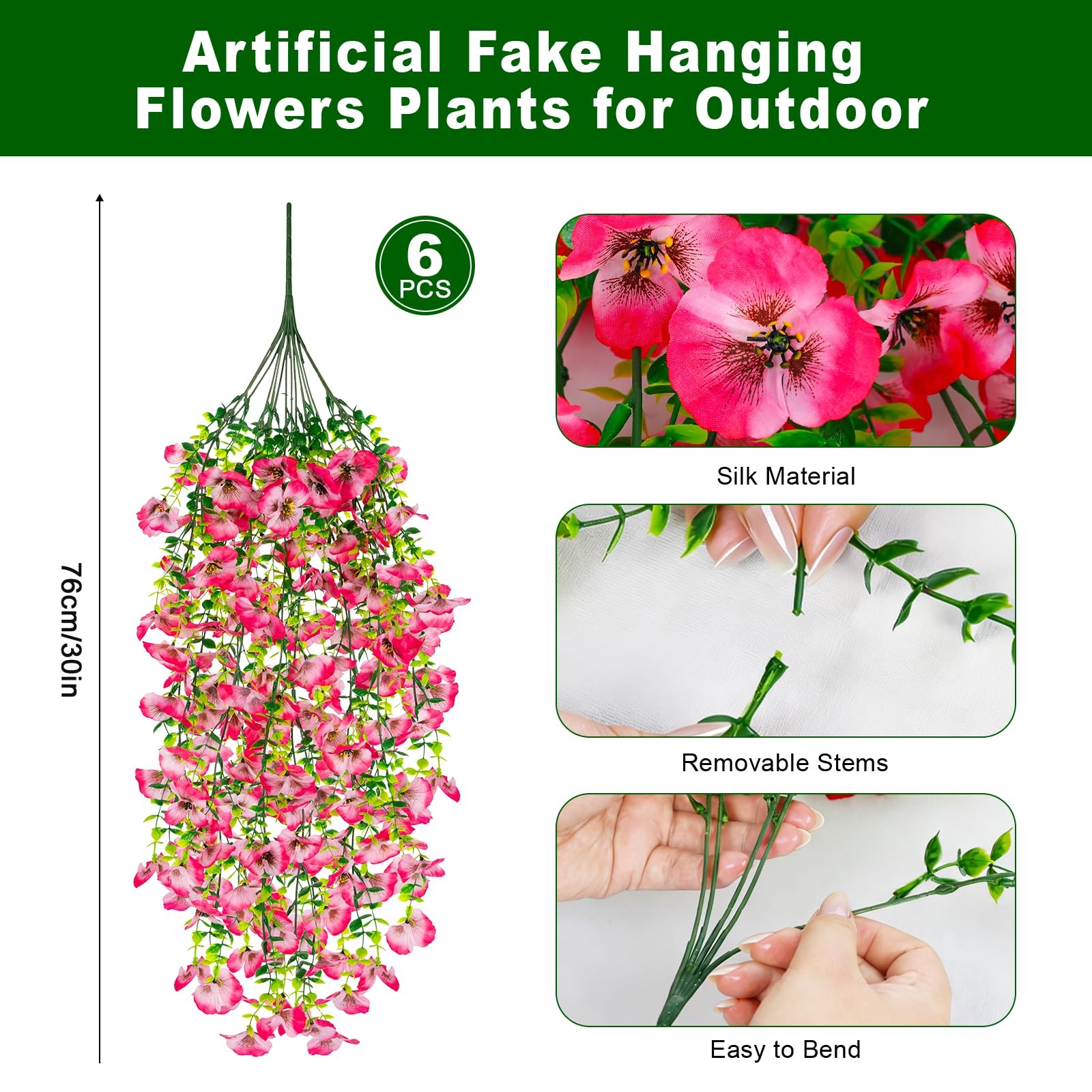 6 PCS Artificial Hanging Pansy Flowers, Silk Flowers for Outside, UV Resistan…