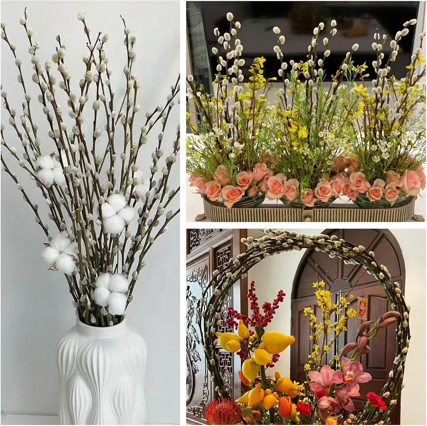 Natural Preserved Dried Pussywillow Branches for Vases, 15 Stems Real Willows, 1