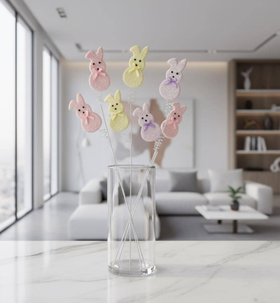 Sugared Bunny Peeps Spray Set of 3 Picks 27 Inch Easter Decor Spring Decor Craft