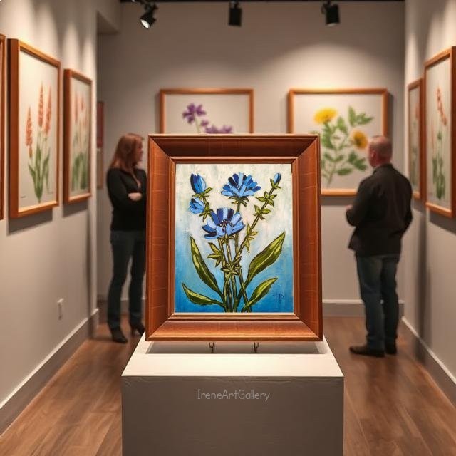 Chicory Botanical Oil Painting Original Floral Expressionist Art Blue Flower Wal