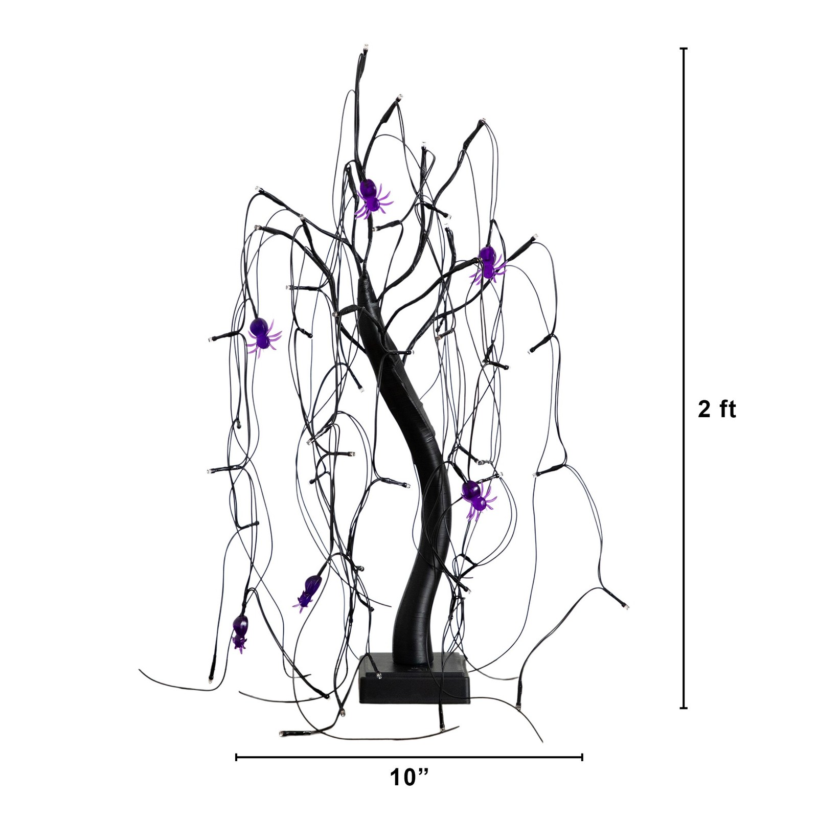 Nearly Natural 2ft Pre-Lit Halloween Black Spooky Spider Willow Tree