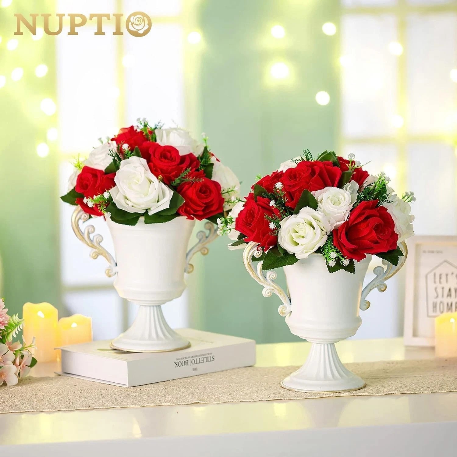 6 Pcs Artificial Rose Flower Ball Arrangement Bouquets Red White Wedding Decor