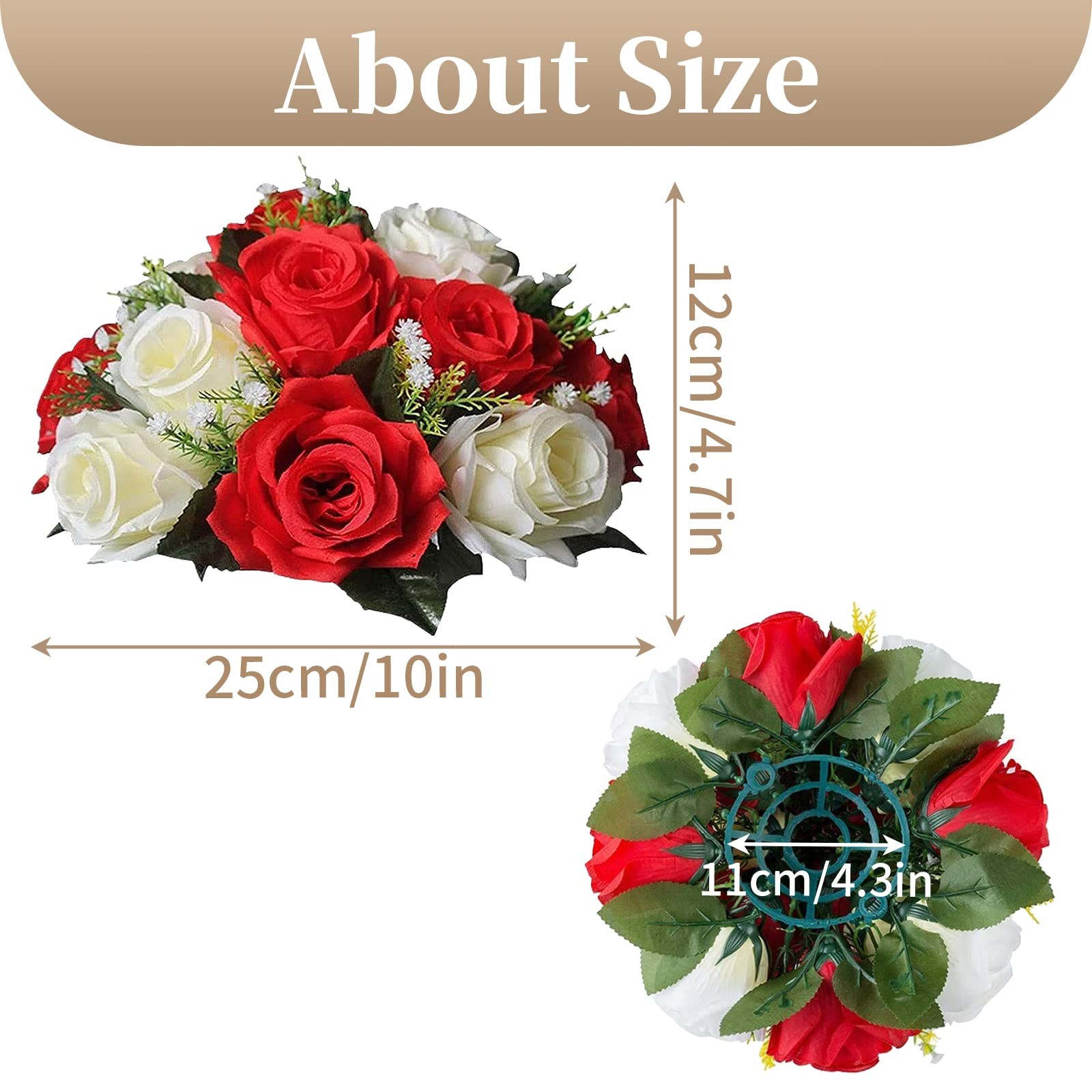 10pcs Red White Silk Artificial Flower Bouquets Home Wedding Decor 25cm