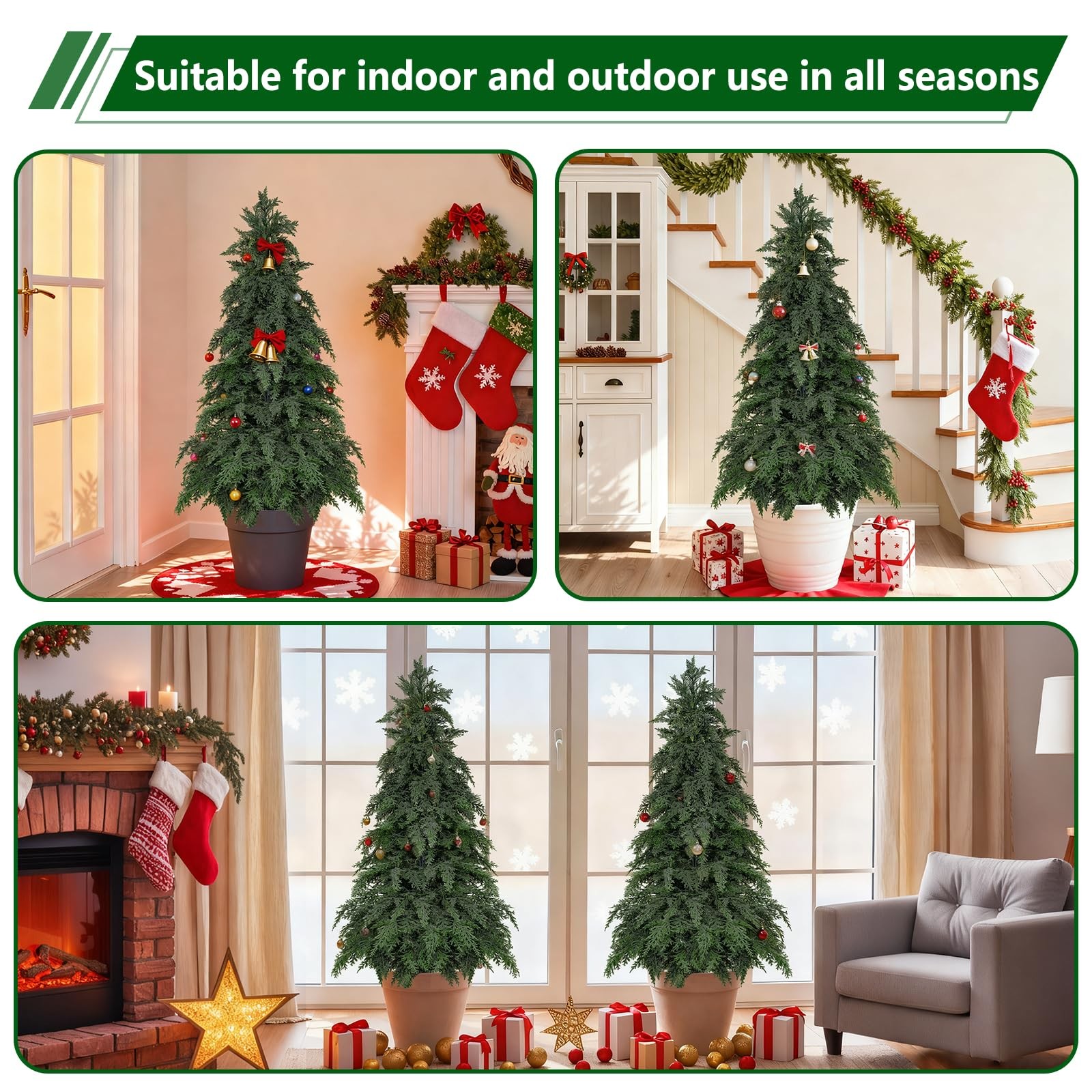 4FT Artificial Topiary Tree with Pot, 2 Pack Fake Evergreen Tree for Porch, A…