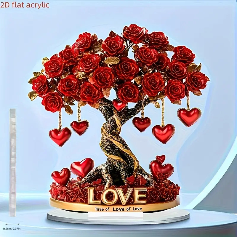 Tree of Love Acrylic Heart Rose Decor – Valentine Gift Home Desktop Ornament