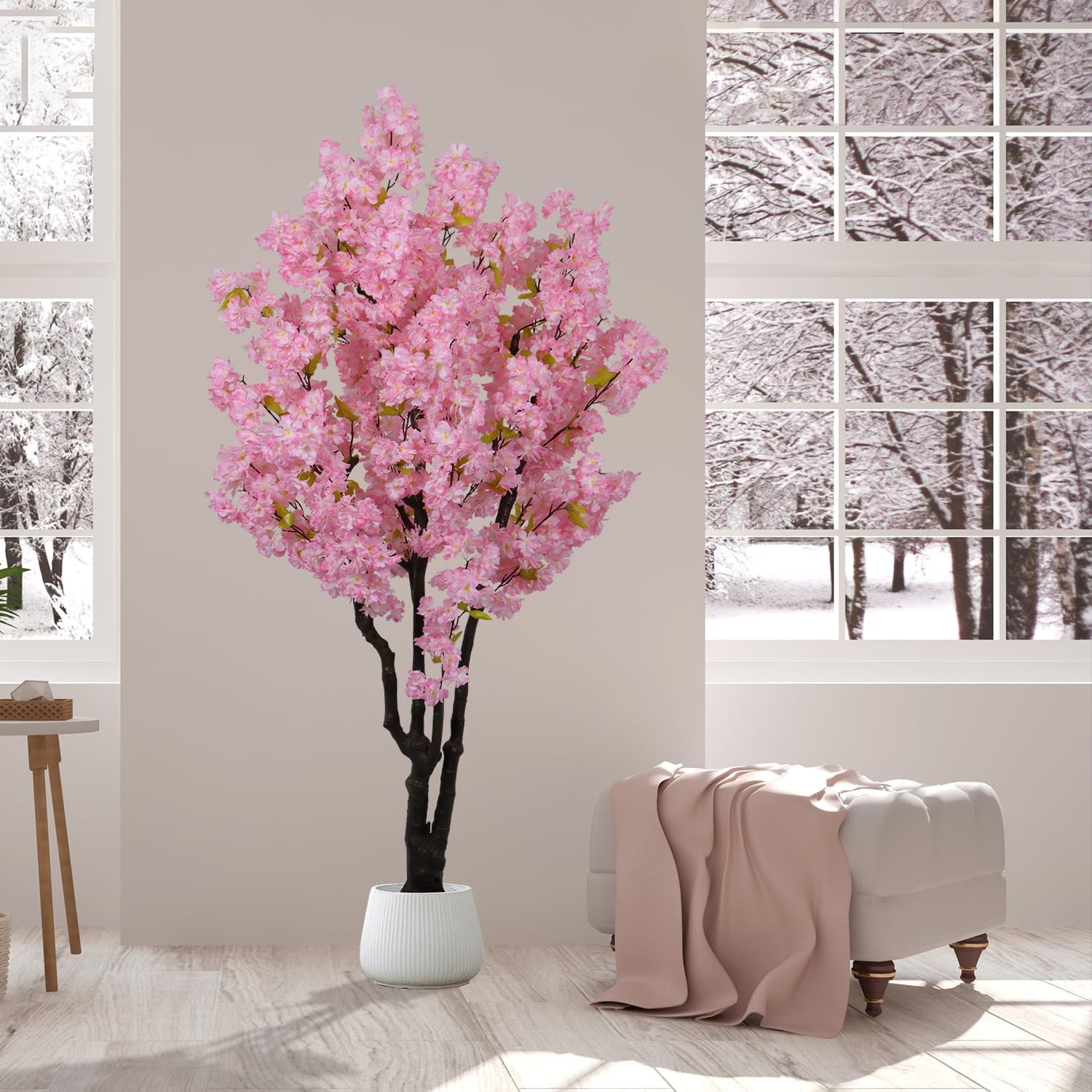 6Ft Tall Cherry Blossom Artificial Tree, Handmade Light Pink Cherry Tree, Fake F