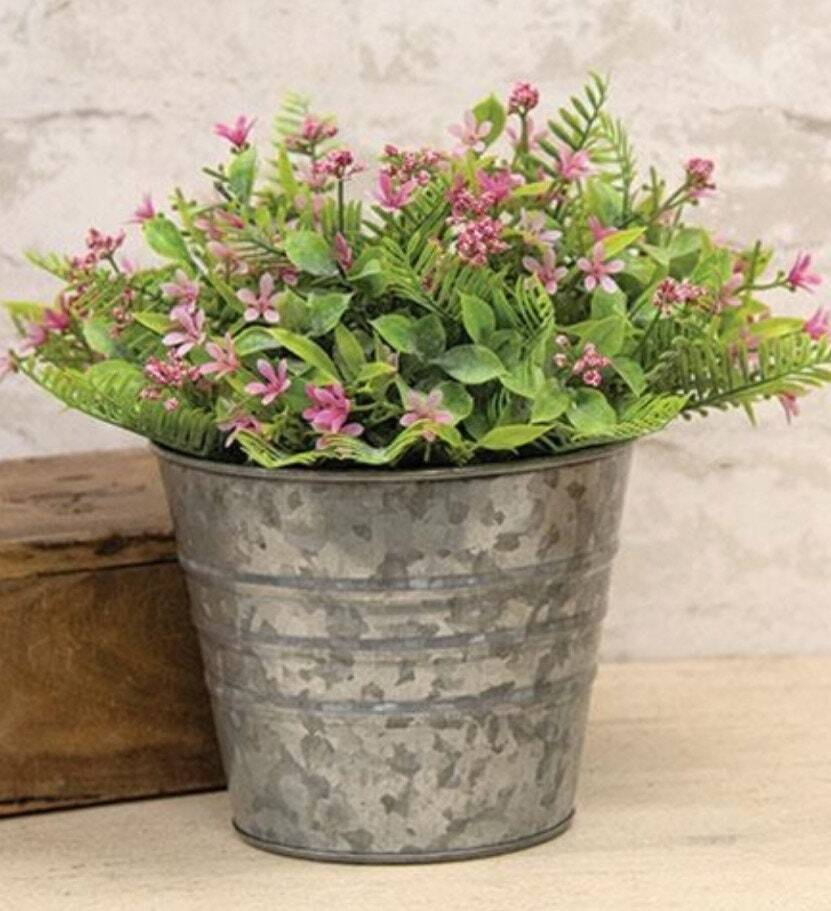 Lg. 10” Farmhouse Rustic Green Fern & Purple Flowers Half Sphere