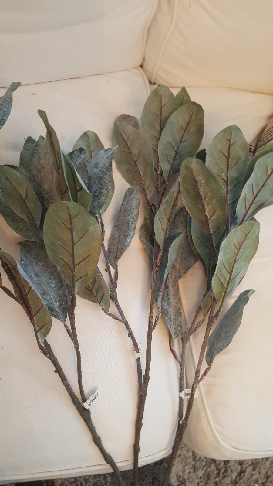 Pottery Barn Frosted Glitter Leaf Branches Lot of 3 Winter