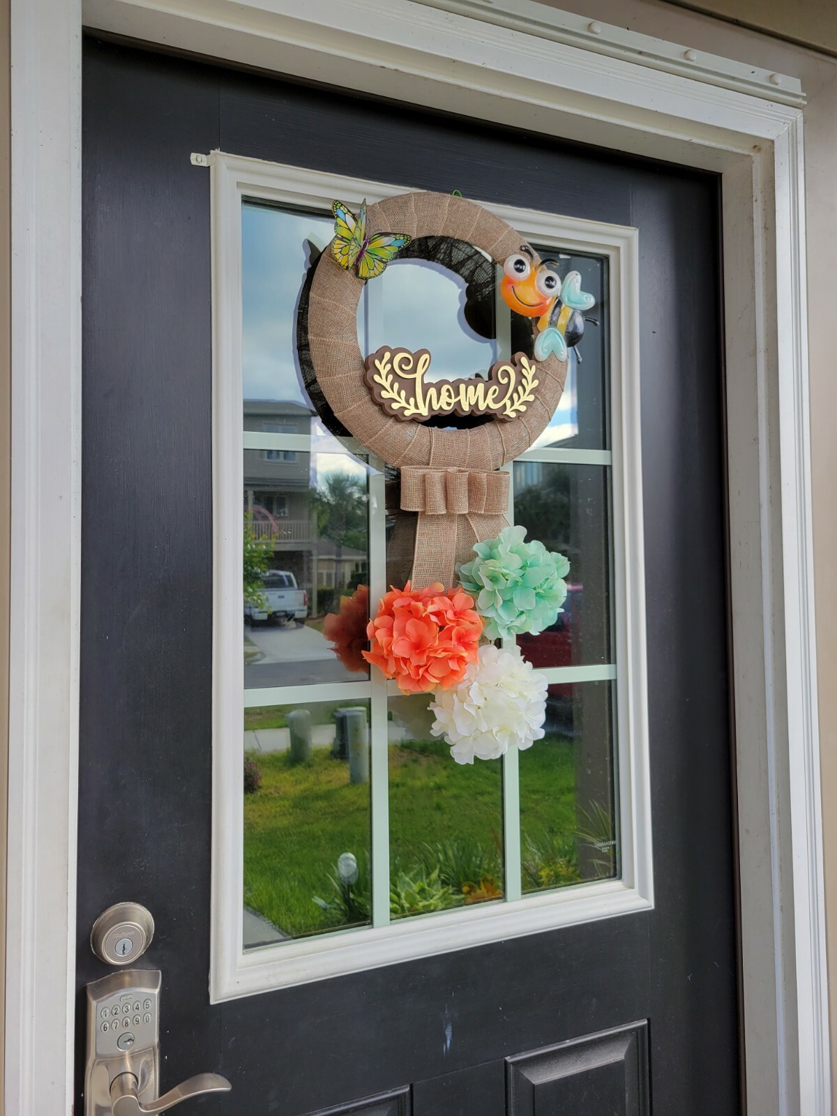 Golden HOME coral 3D BUTTERFLY wreat WHITE TEAL Hydrangeas HAPPY BEE burlap Door