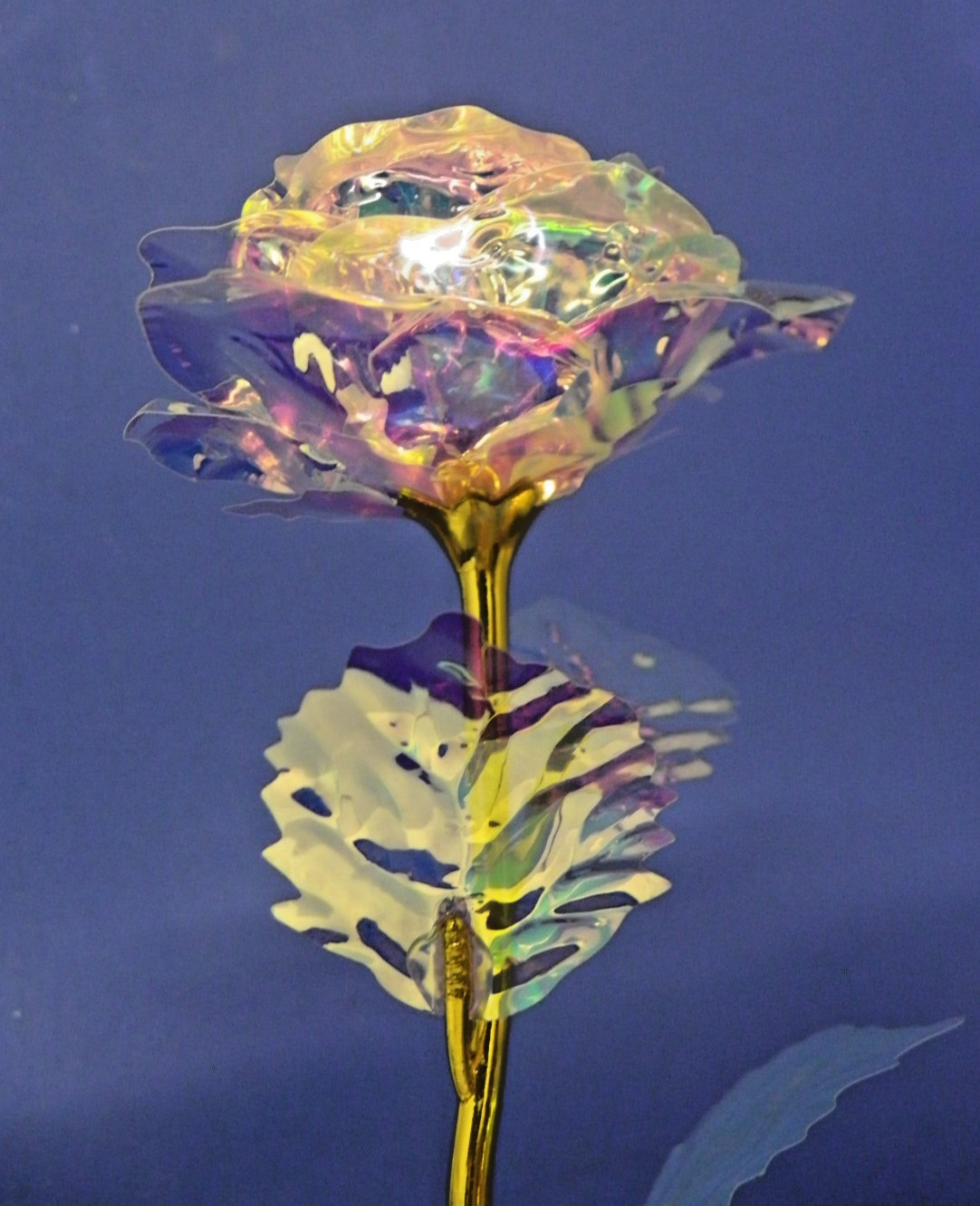 24K Gold Plated Golden Rose in Purple Box 9″
