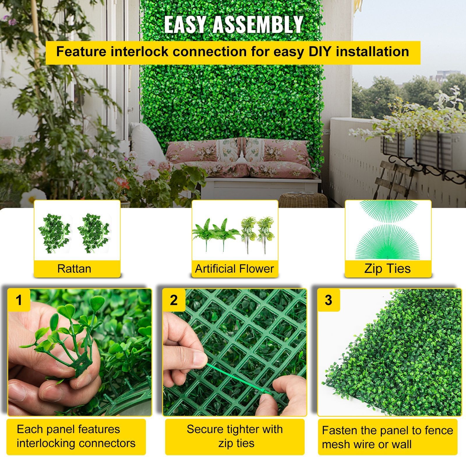 20-in x 20-in Artificial Boxwood Panels, 20PC for Garden Fence & Indoor Decor