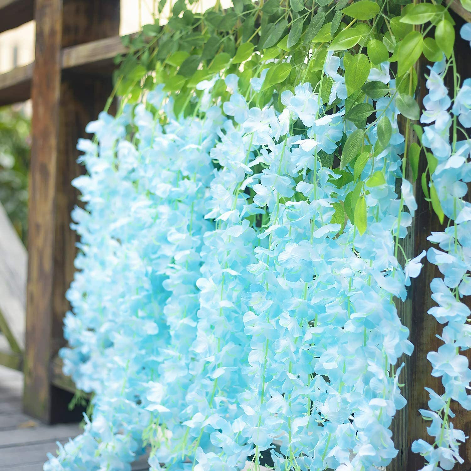 12Pcs 3.6ft Artificial Wisteria Vine Silk Blue Hanging Flower Wedding Home Decor