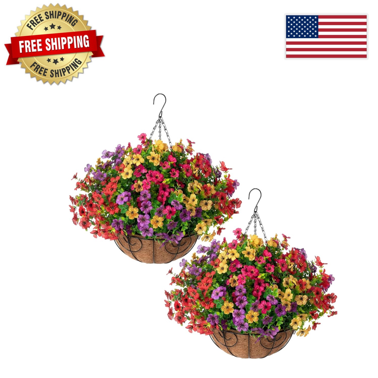Two Stunning UV Resistant Artificial Flower Baskets for Vibrant Home Decoration