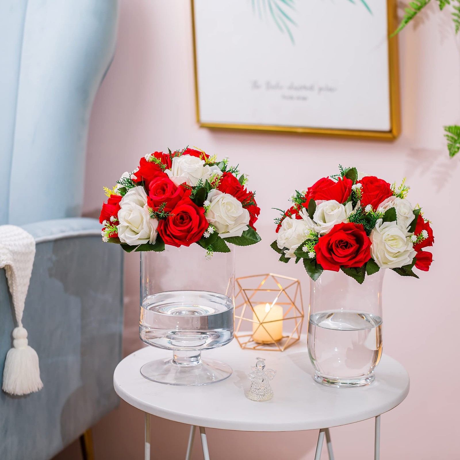 10pcs Red White Silk Artificial Flower Bouquets Home Wedding Decor 25cm