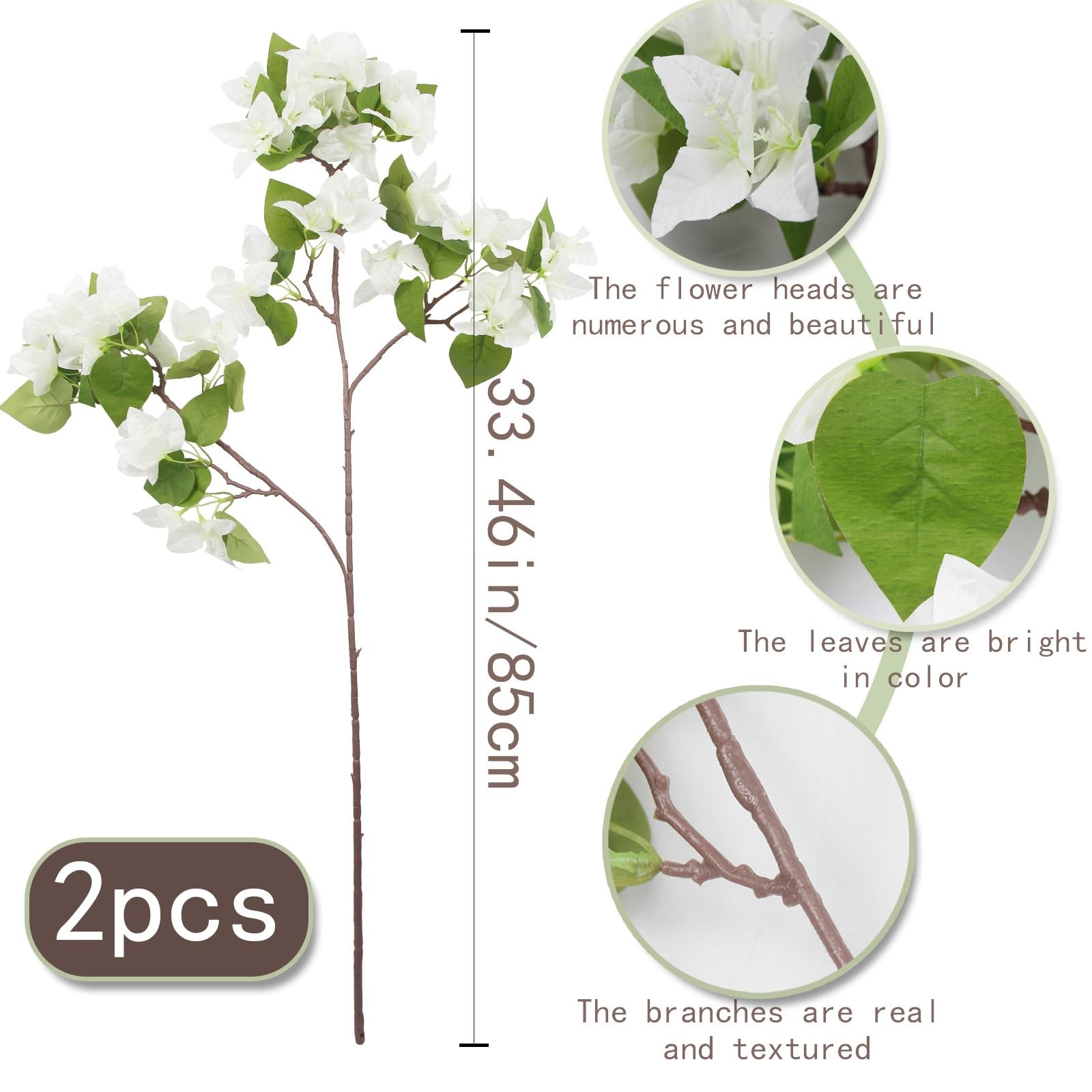 2 Pcs Artificial Flowers Bougainvillea Outdoor White Faux Bougainvillea Flowe…