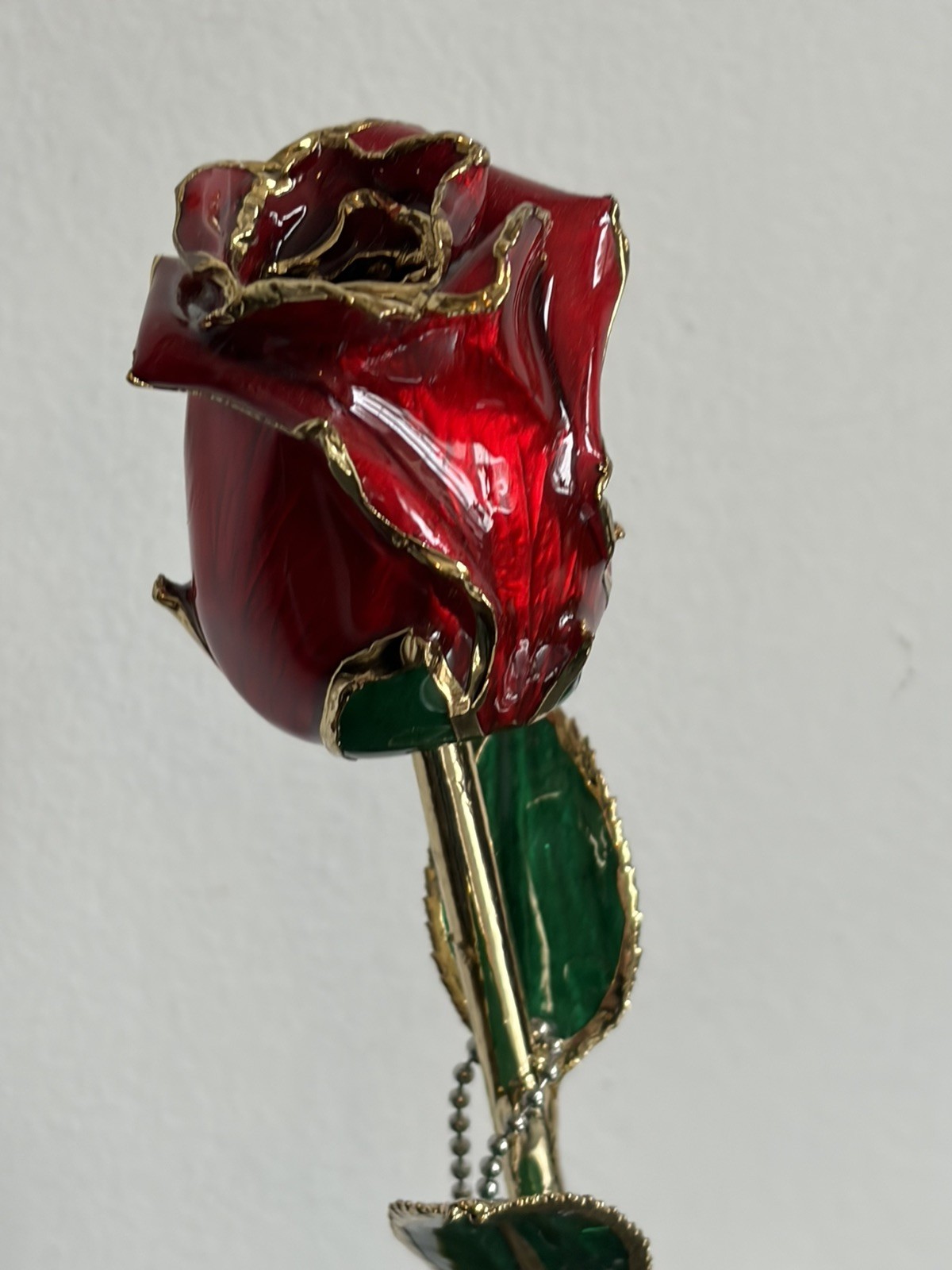 Real Rose Dipped 24K Gold, Anniversary Valentines Gift, stand, Red Opening Rose