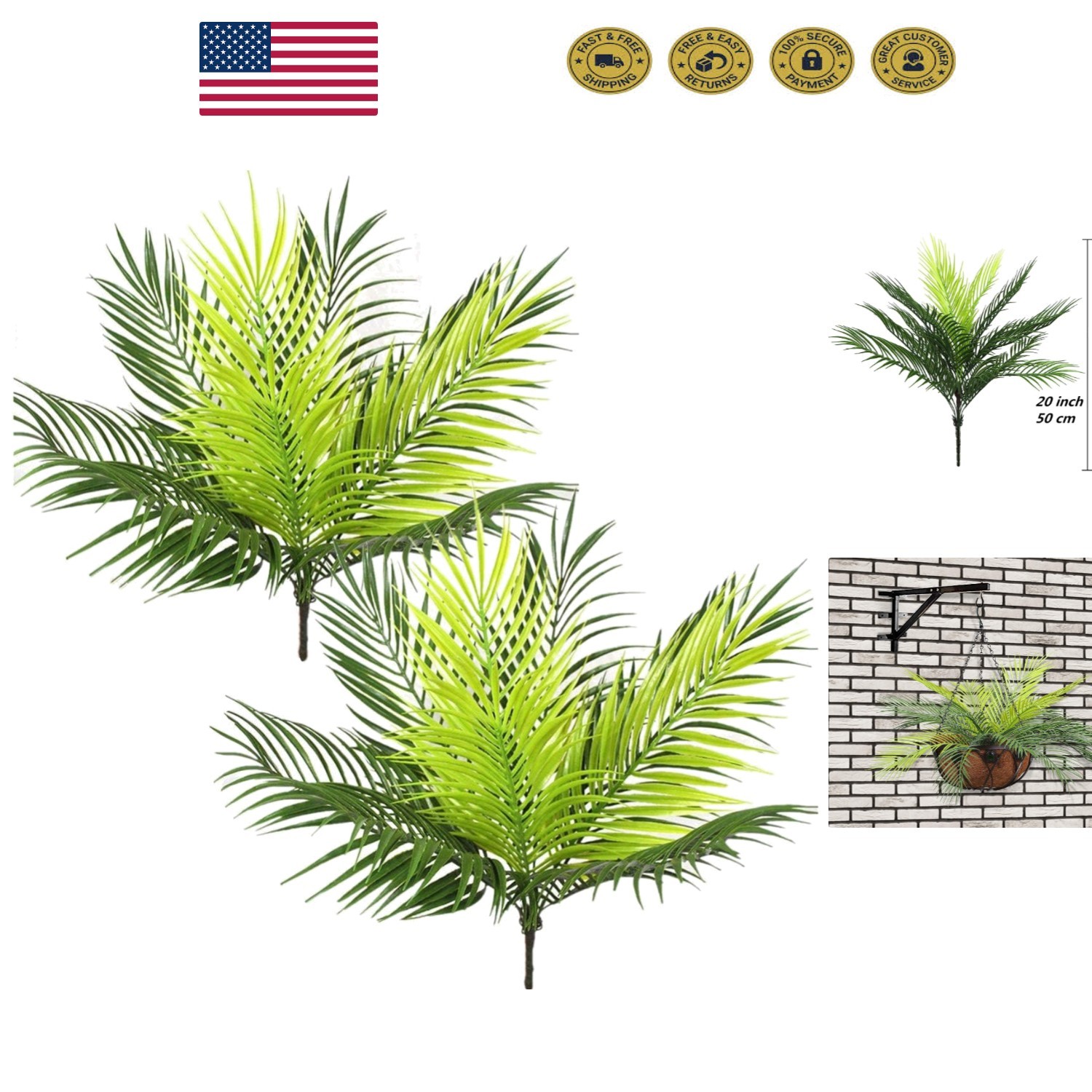 Elegant 20-Inch Artificial Palm Tree – UV Resistant Faux Tropical Plants, 2 Pack
