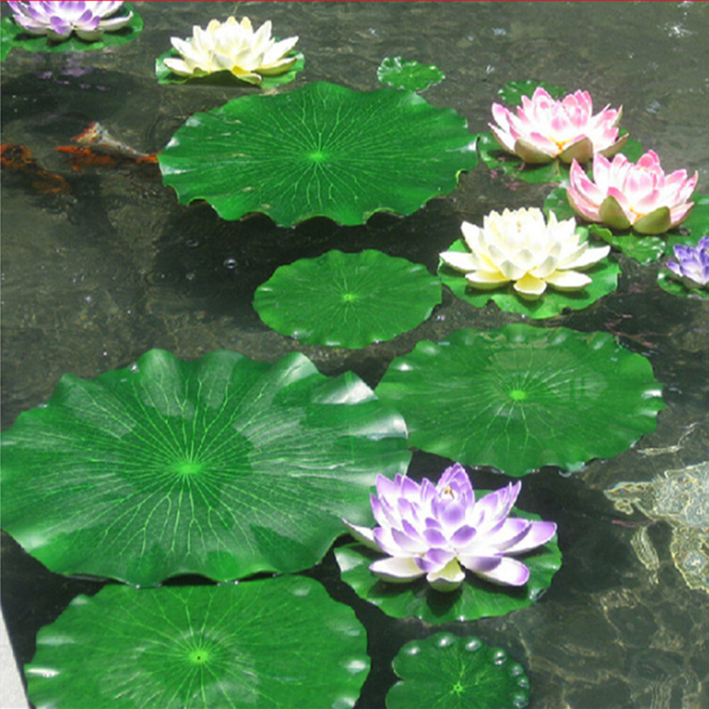 Fake Artificial Lotus Leaves Flower Plastic Water Lily Floating Pool Decor 10pcs