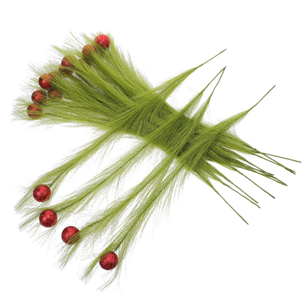 16 Pcs Small Pampas Grass Decor Faux Artificial Plant Green Reeds