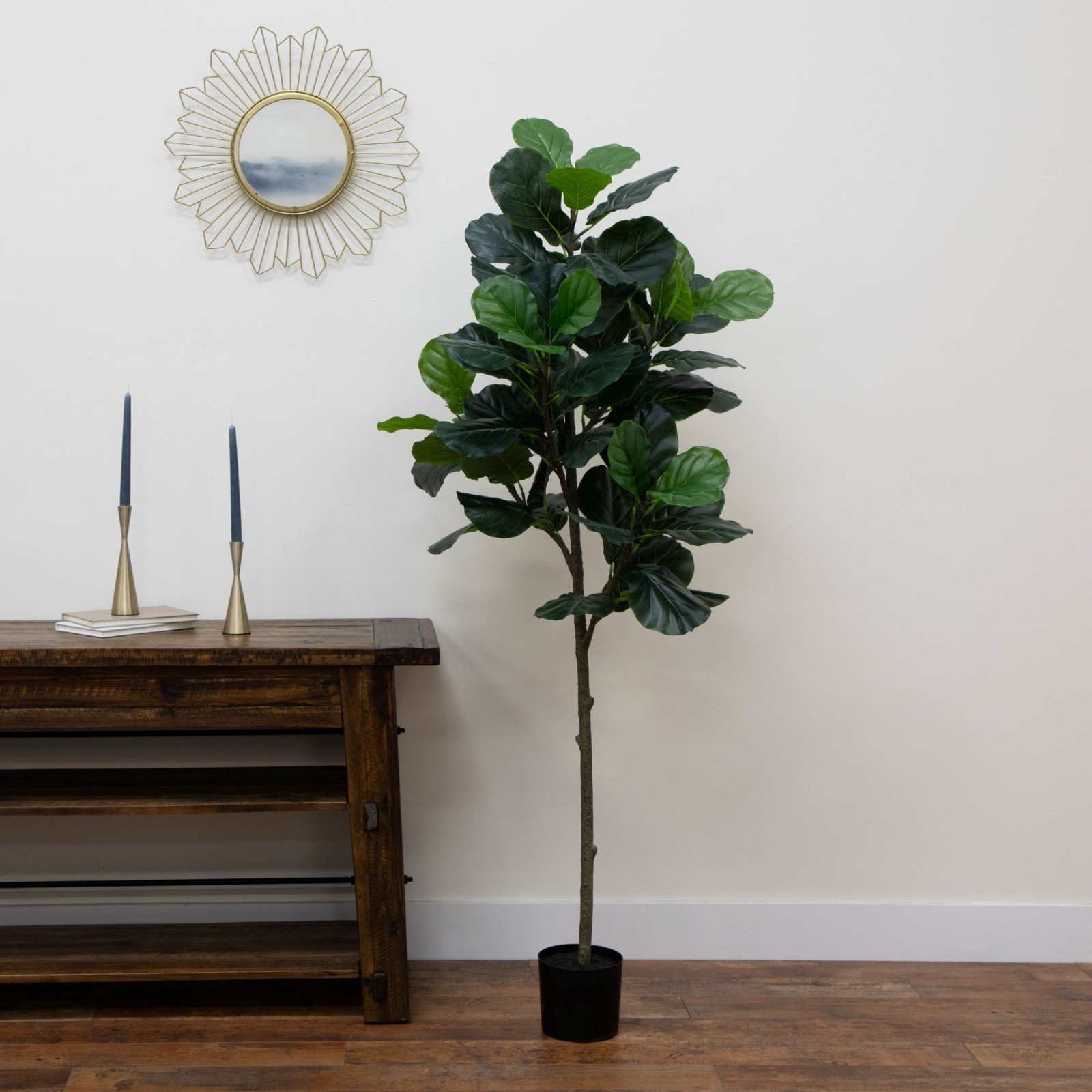 70″ Artificial Indoor Fiddle Leaf Fig Tree in Black Pot