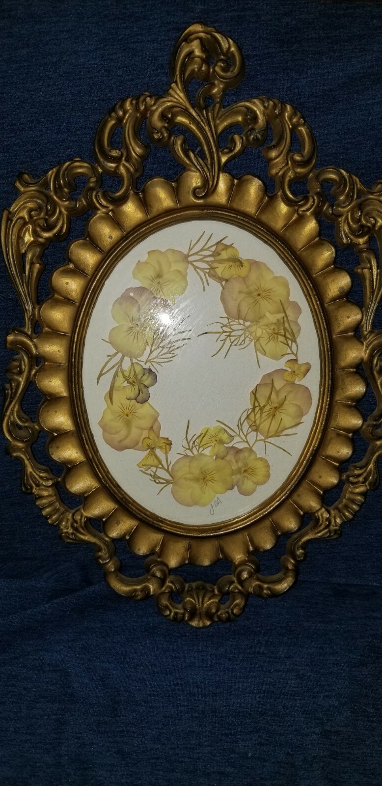 Pressed Flower Pansy Arrangement Ornate Framed Wall Hanging