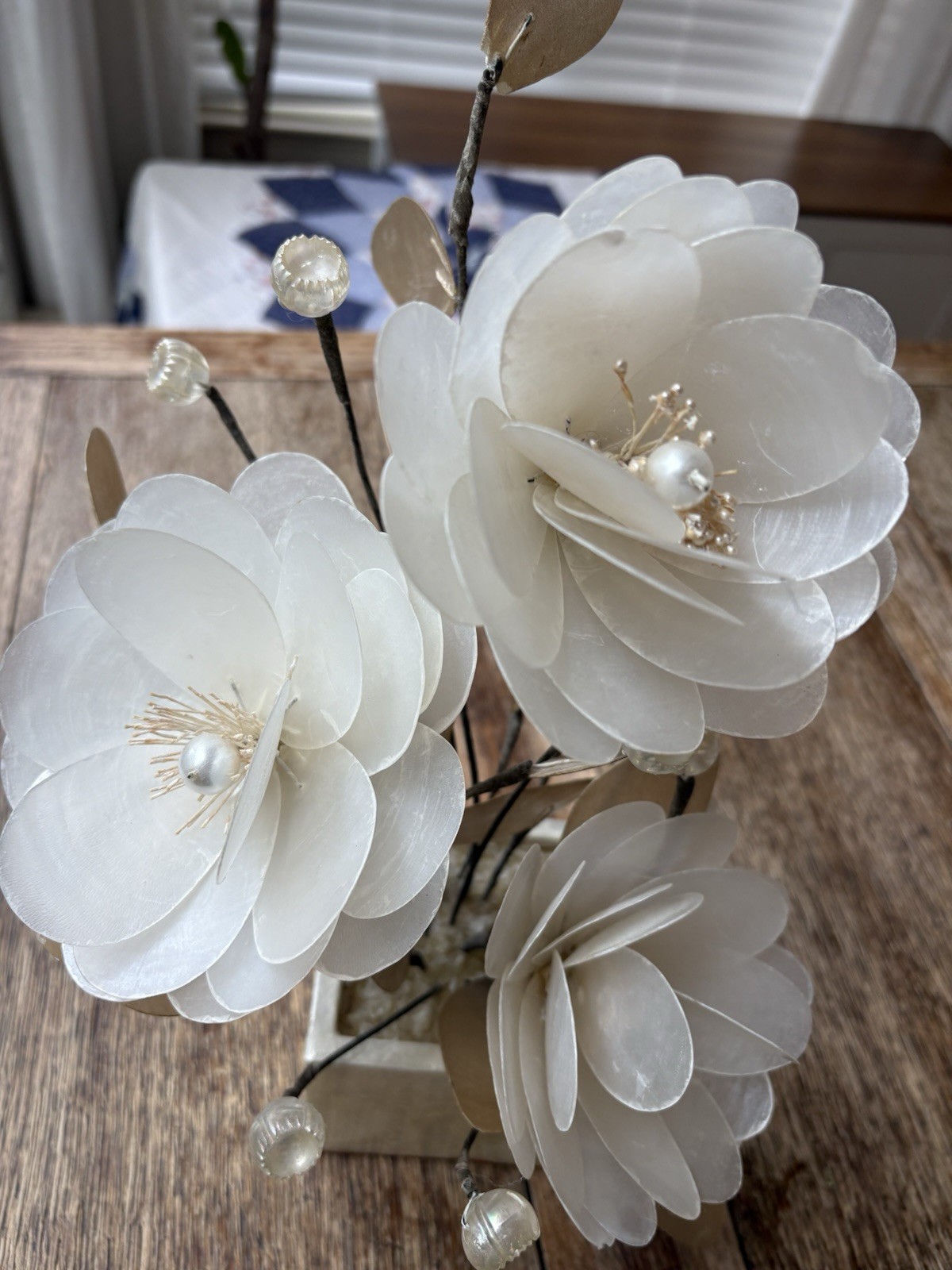 Capiz Shell Flower Display Vintage 1970’s Shell Craft Floral Made In Philippines