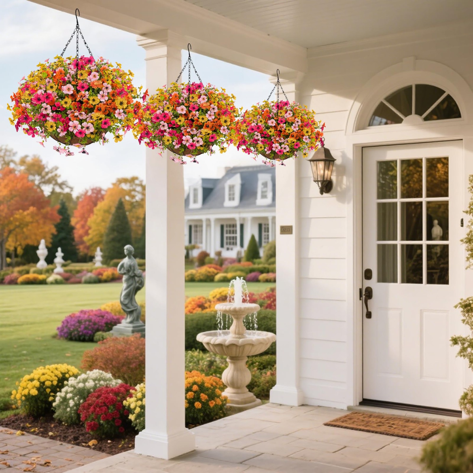 Artificial Flowers with Hanging Baskets Outdoors for Decoration Spring Summer…