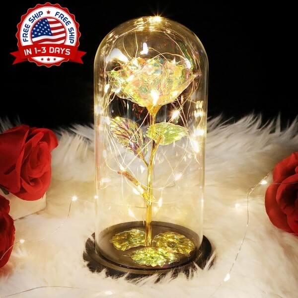 Rosas Artificiales Con Luz LED En Domo De Cristal Regalos Para Cumpleaños Mujer