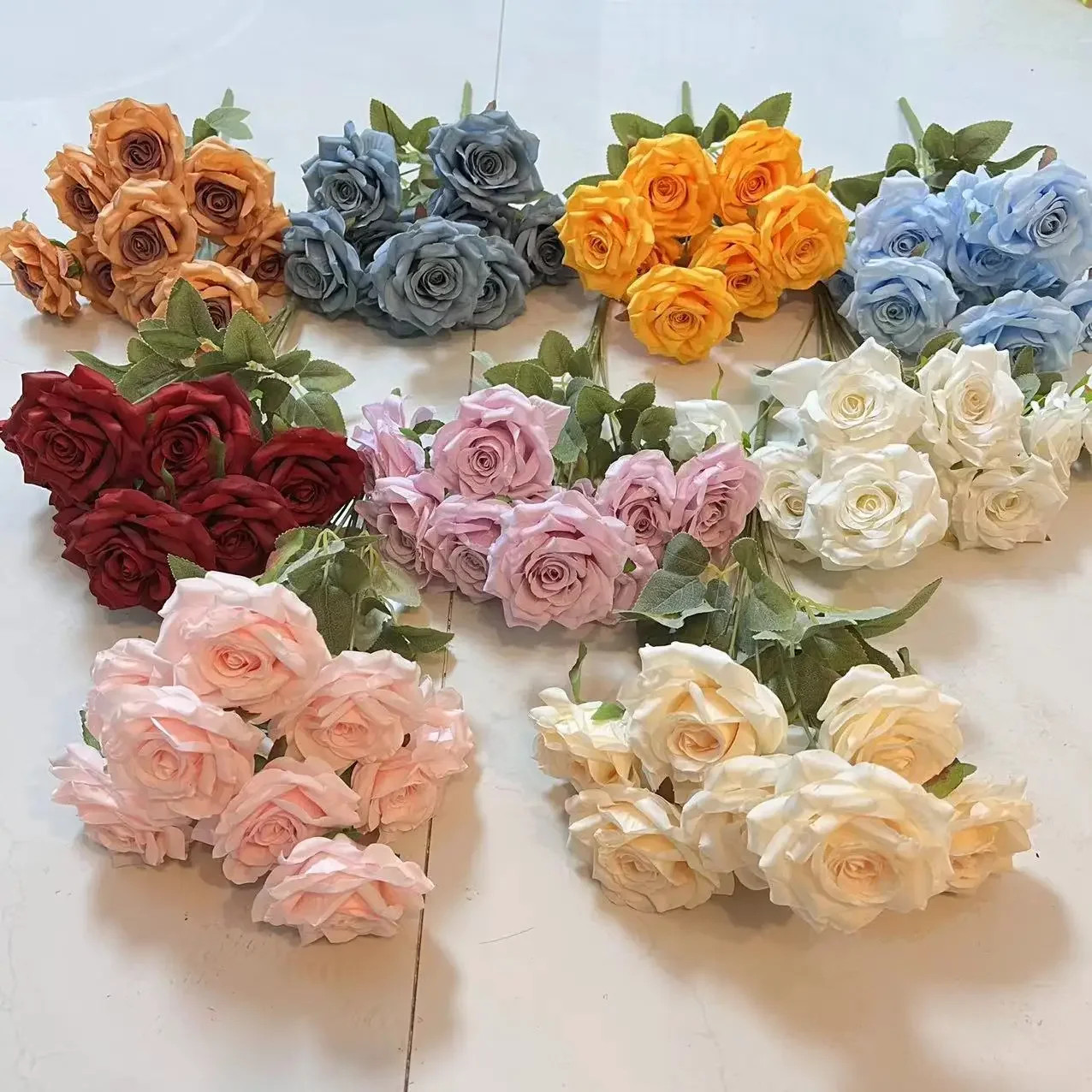 9 Head Diamond Roses European Artificial Flowers Home Wedding Rose Wedding Hotel