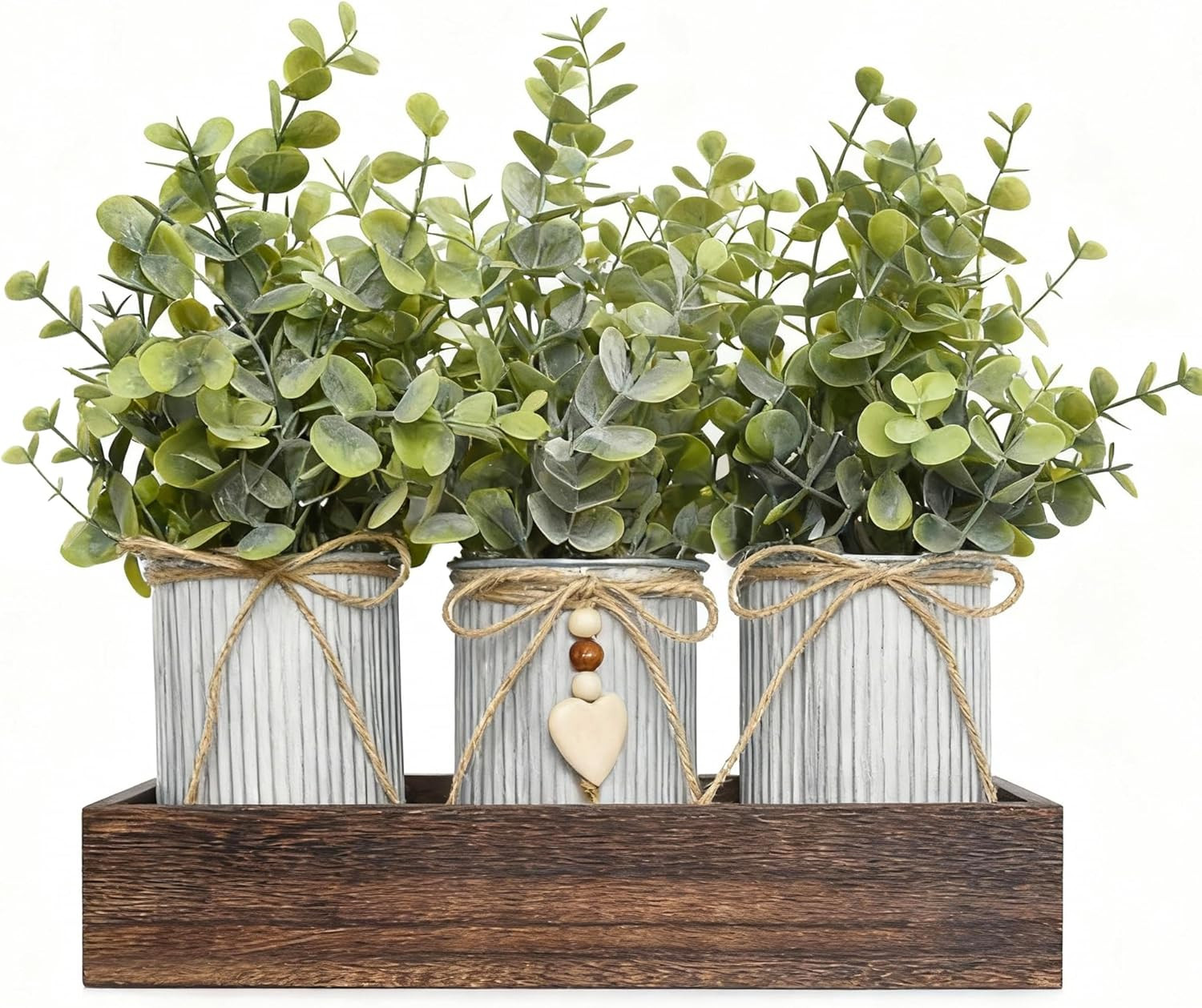 Artificial Flower Decorative Centerpiece, Frosty Green Eucalyptus Table Arrangem