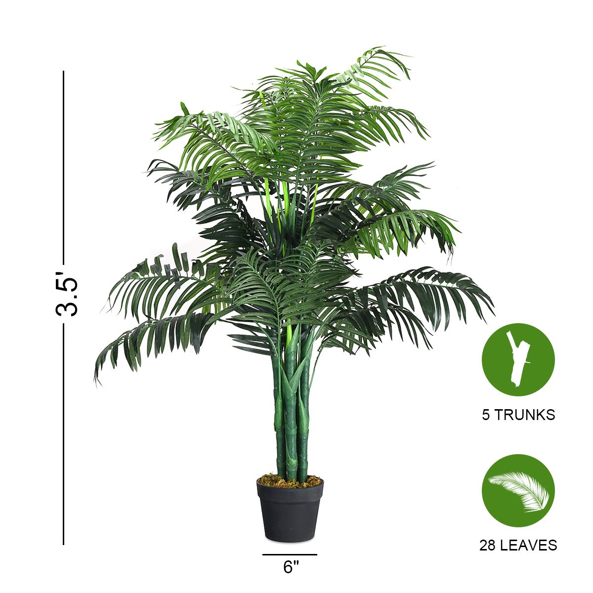 3.5-Ft Artificial Areca Palm Decorative Silk Tree w/ Base In/Outdoor Living Room