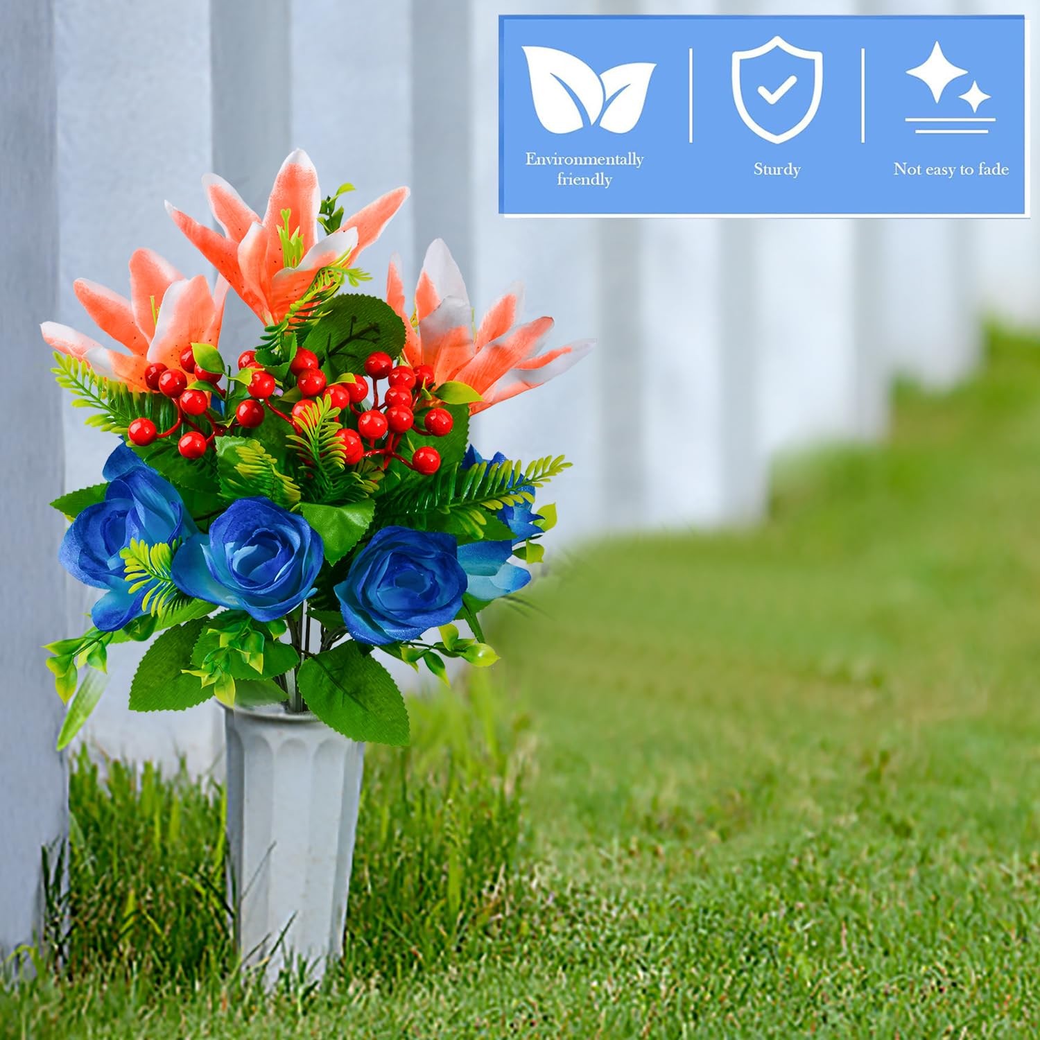 XONOR Artificial Cemetery Flowers for Grave, Set of 2 Artificial Flowers Bouq…