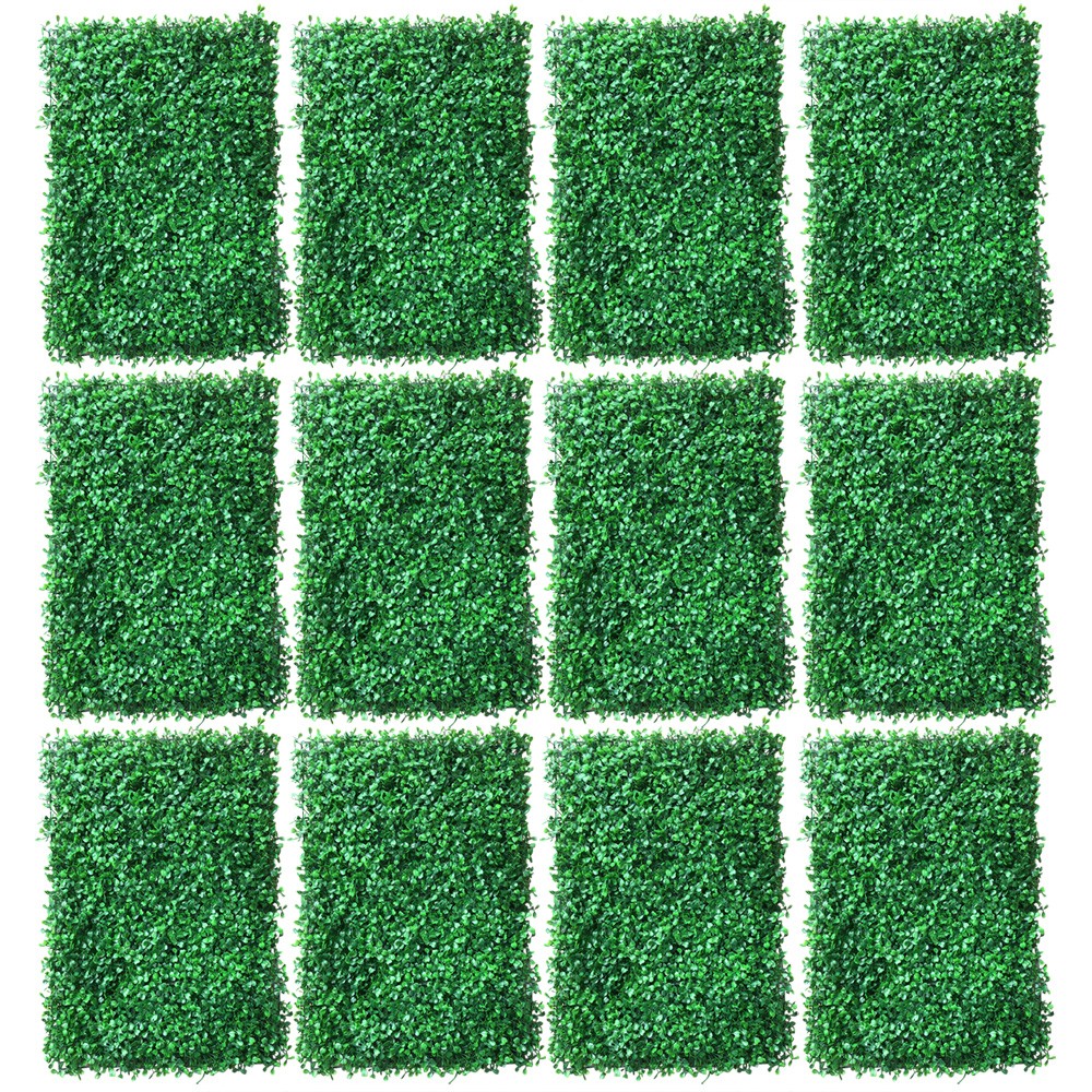 12 Pcs Green Fence Panel Grass Artificial Boxwood Hedge Wall Panels for Backyard