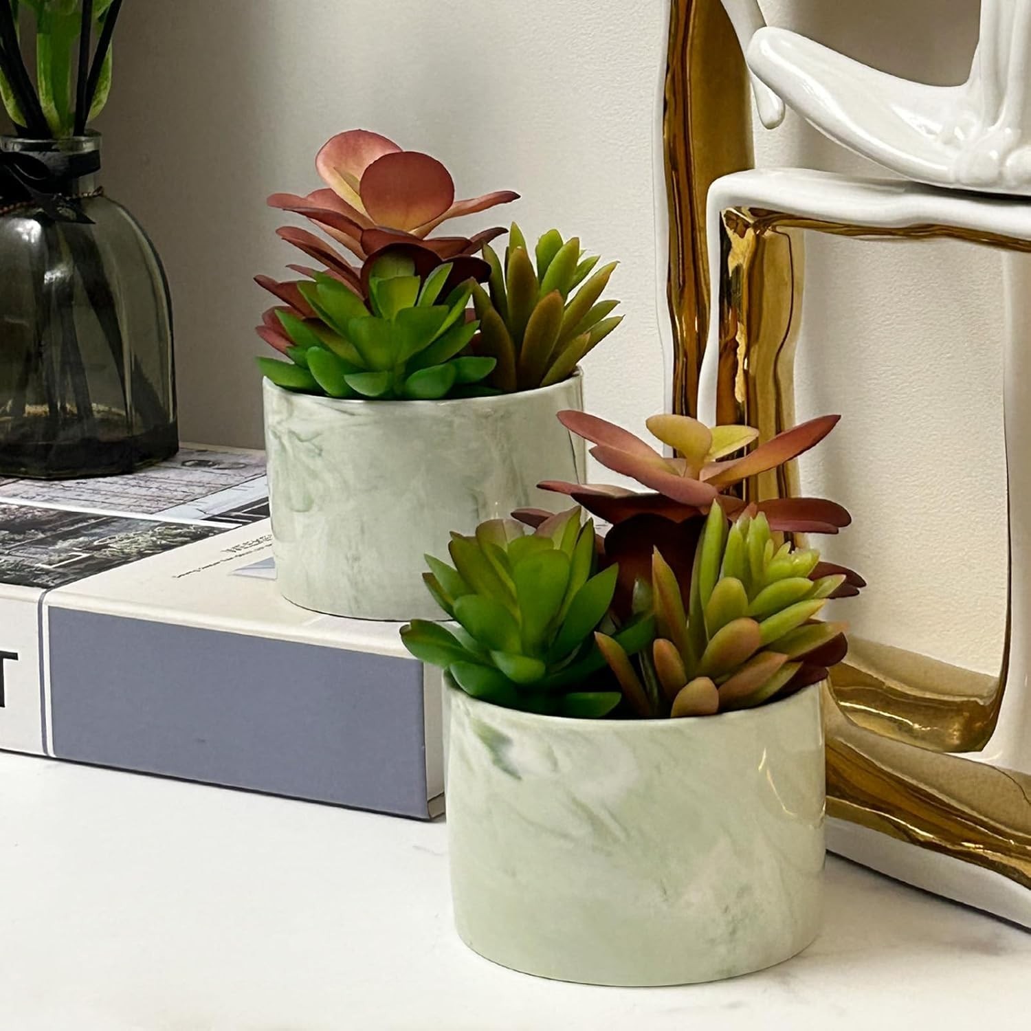 Artificial Plants Cute Colourful Succulents in Ceramic Planter Fake Plant Flo…