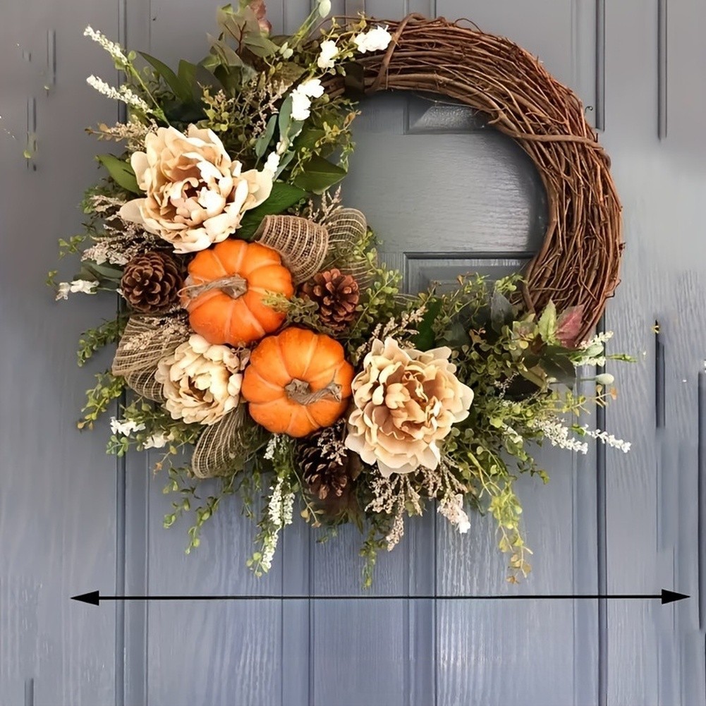Autumn Wreath with Pumpkin Maple Leaf Eucalyptus Berries for Indoor Outdoor Use