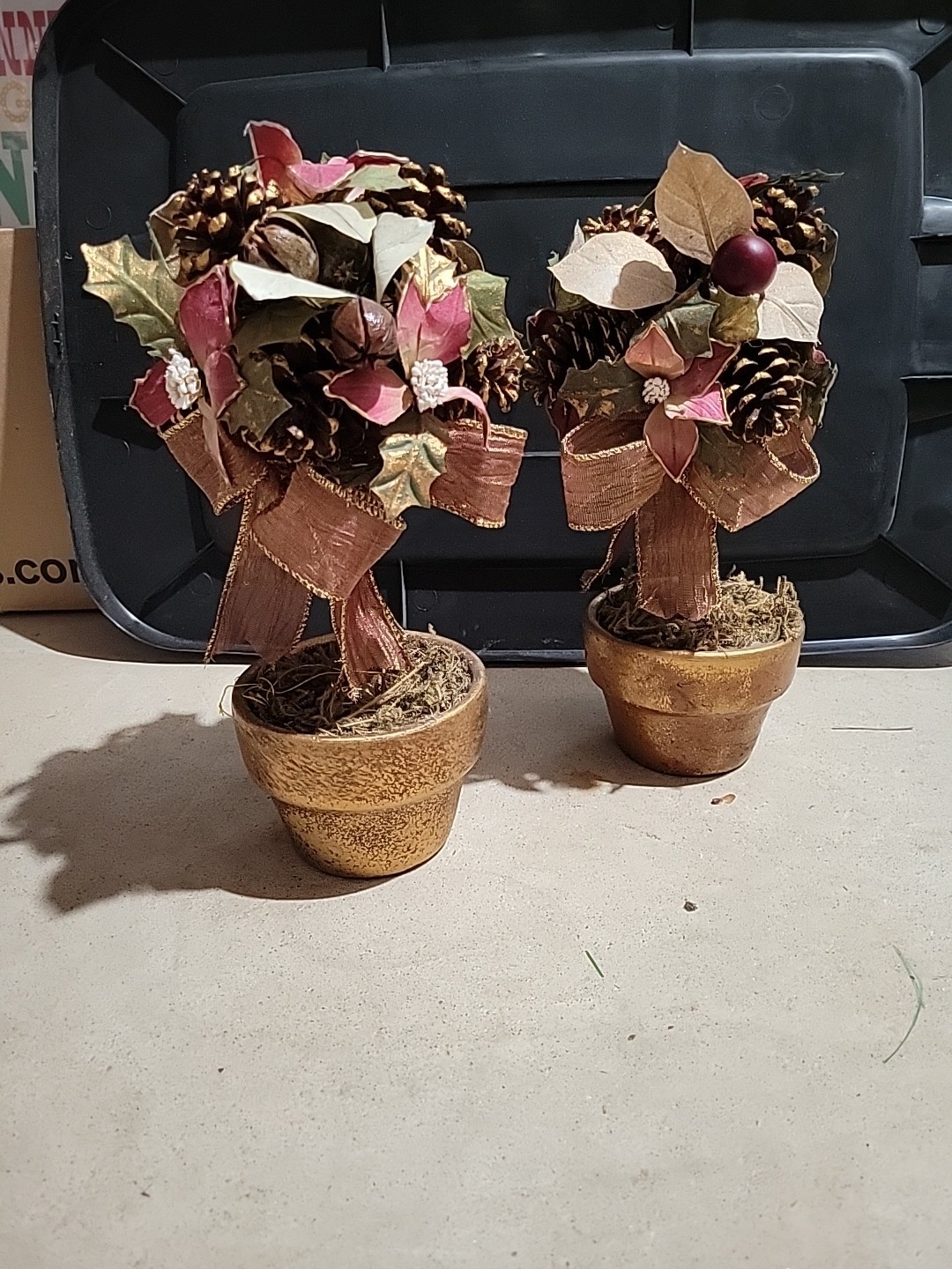 Artificial Topiary Tree Pinecones, Leaves, Berries, Mauve & Gold Color 15”