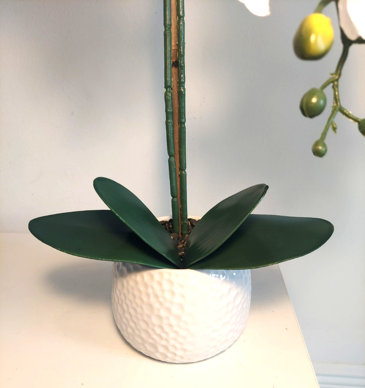 Potted Artificial Large Artificial Silk Orchid Flower Plant In White Pot, 23″ H