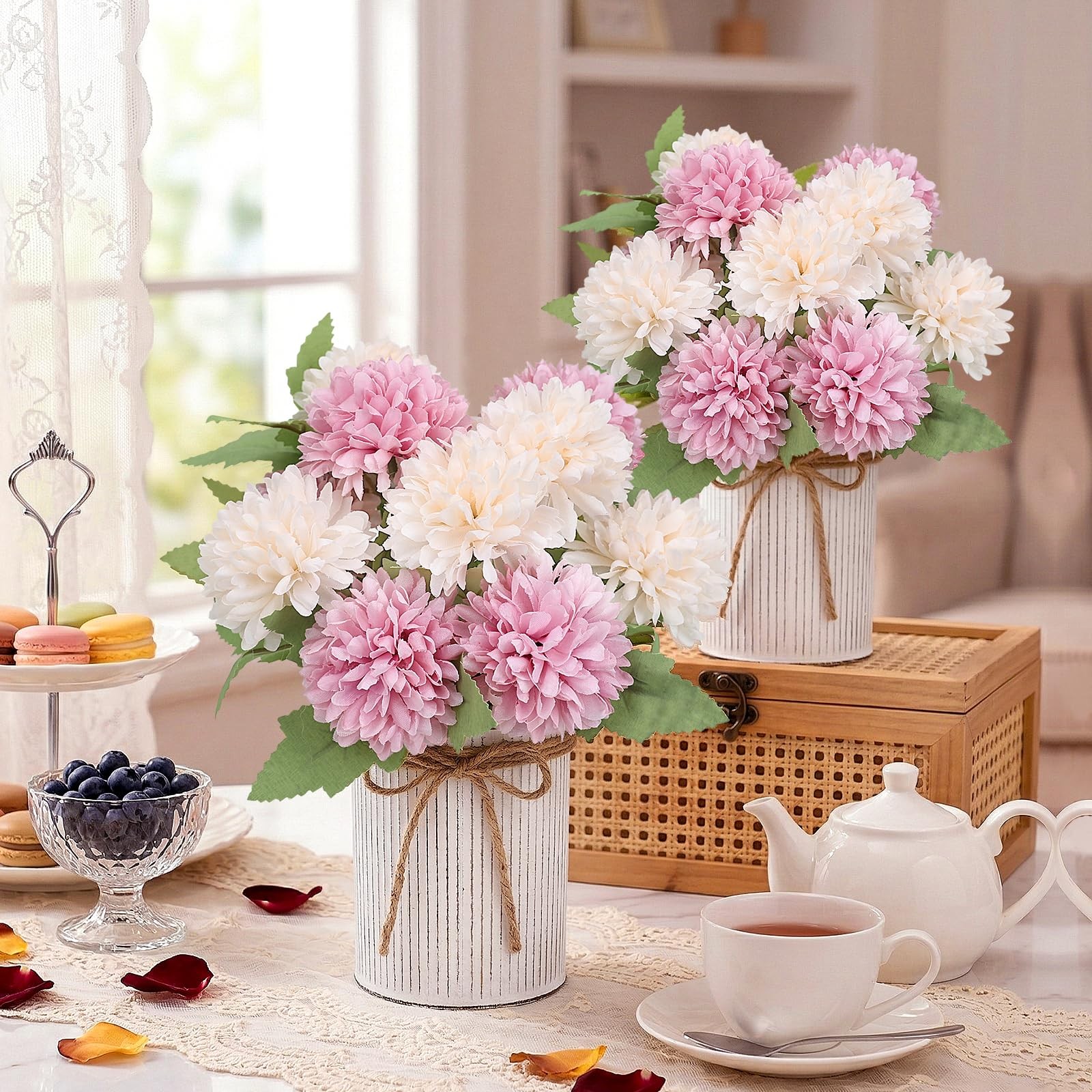 Pre-Made Flower Table Centerpieces, Set of 6 Artificial Silk Chrysanthemum wi…